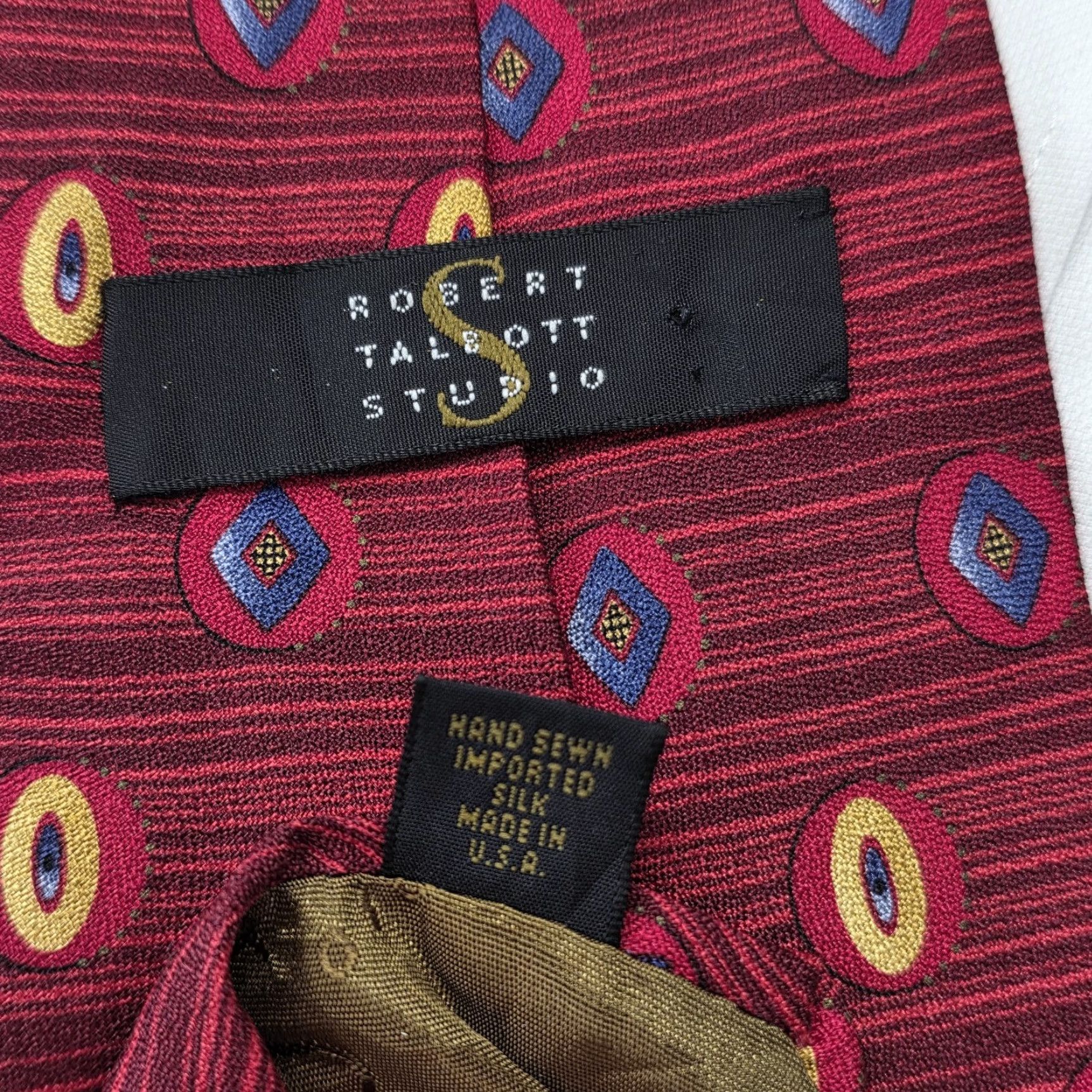 Robert Talbott VINTAGE Robert Talbott Studio Necktie Red Geometric Birdseye Silk Designer Preppy USA Men Tie 57.5" 3.75" Size ONE SIZE - 5 Thumbnail
