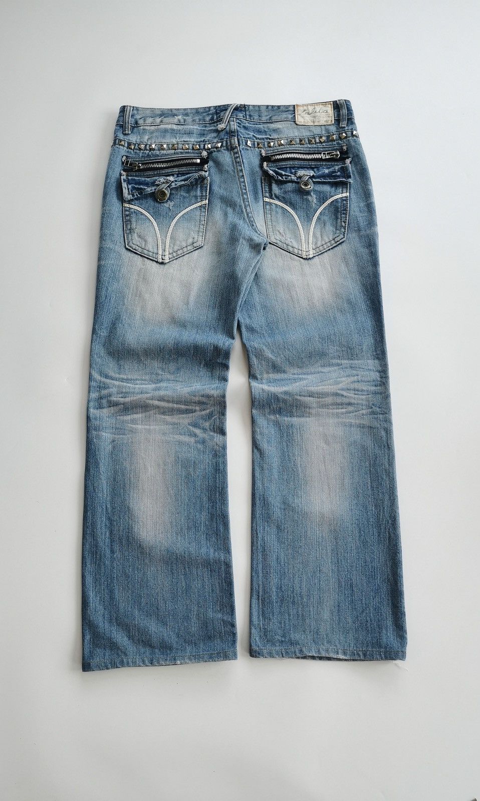 Kapital Lolita Studded Zipper Distressed Washed Blue Denim Jeans Size US 37 - 3 Thumbnail