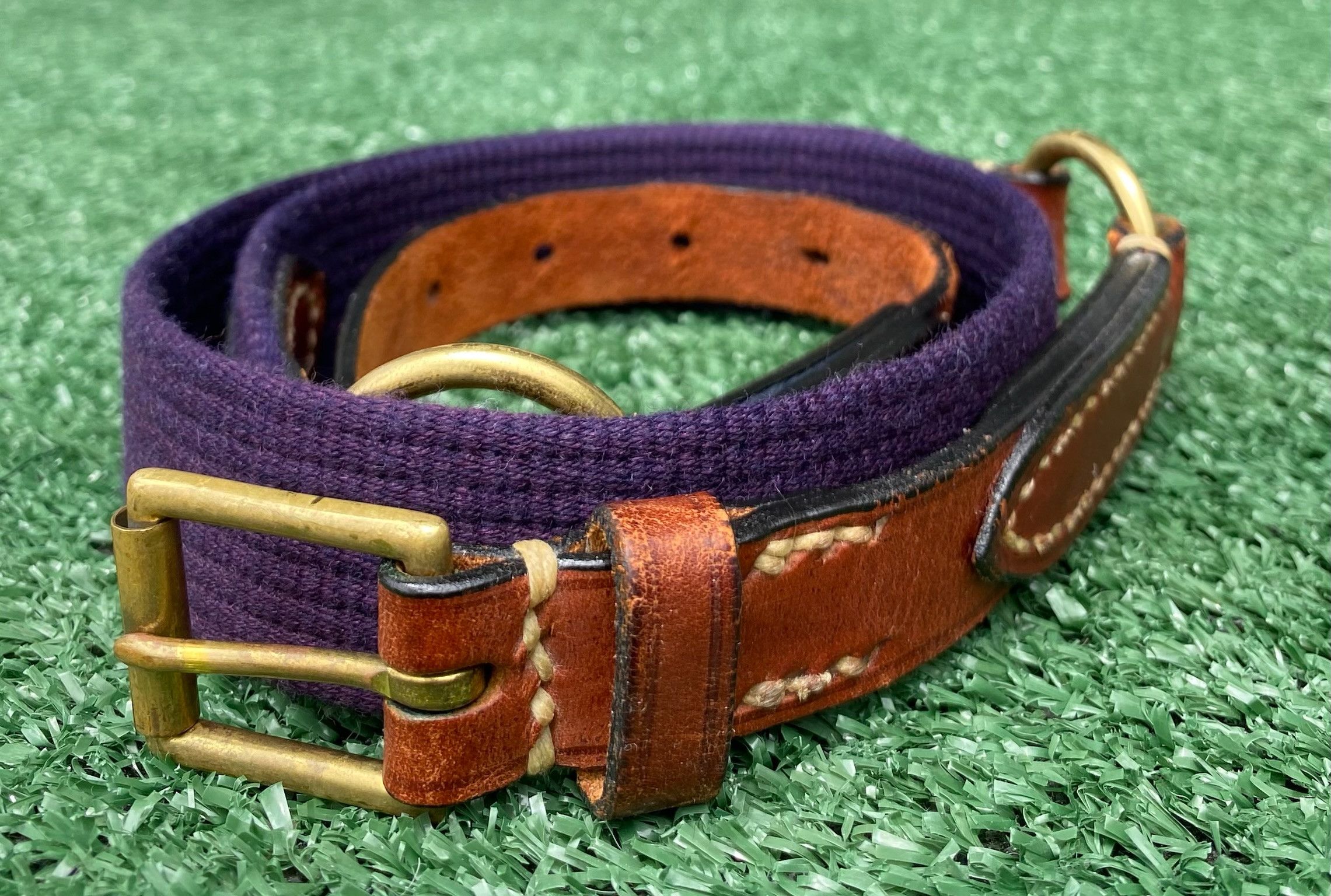 Dooney & Bourke 90’s Dooney & Bourke Purple Wool Brass Leather Belt 38 Size ONE SIZE - 1 Thumbnail