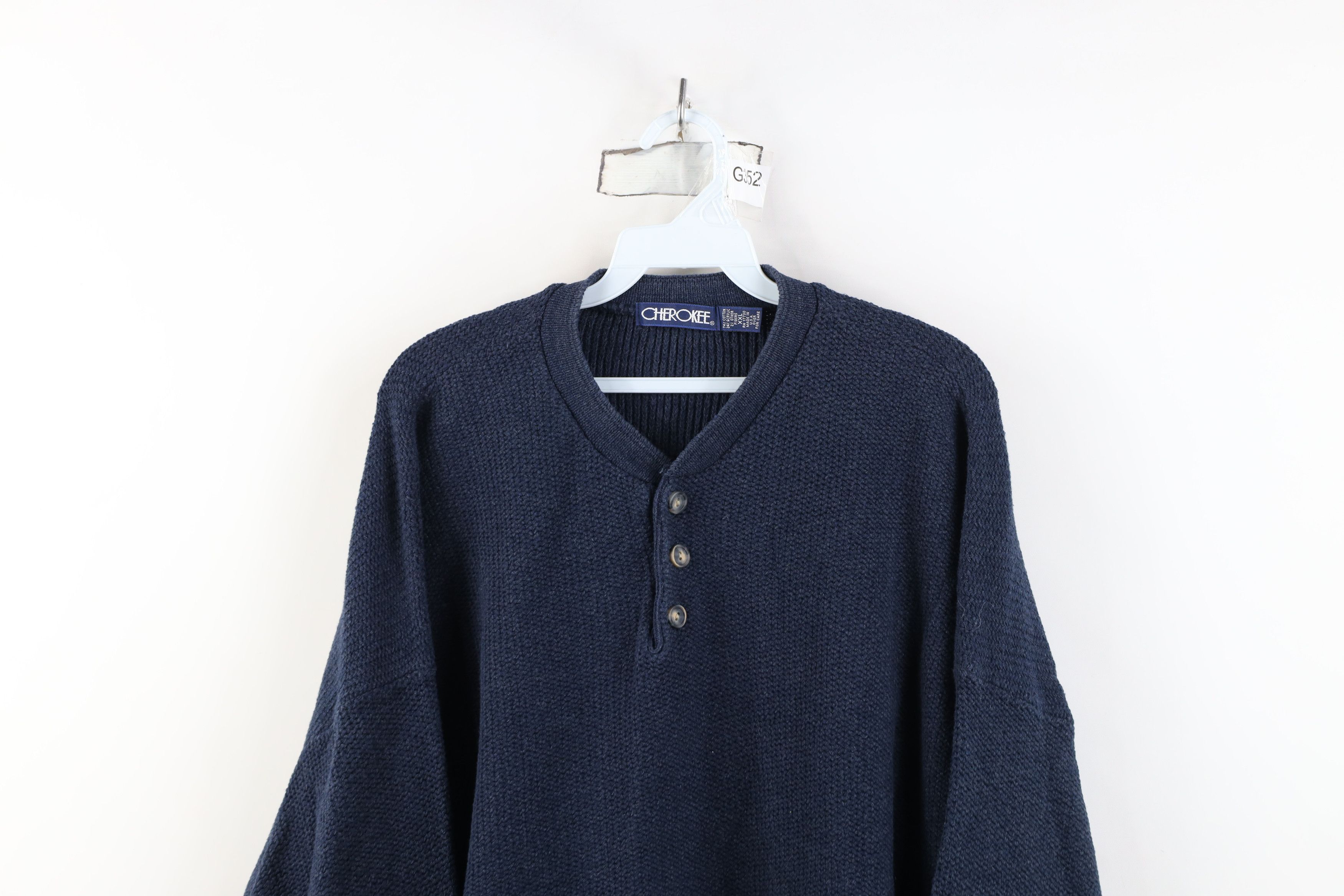 Vintage Vintage 90s Streetwear Weave Knit Henley Sweater Blue USA Size US XXL / EU 58 / 5 - 2 Thumbnail