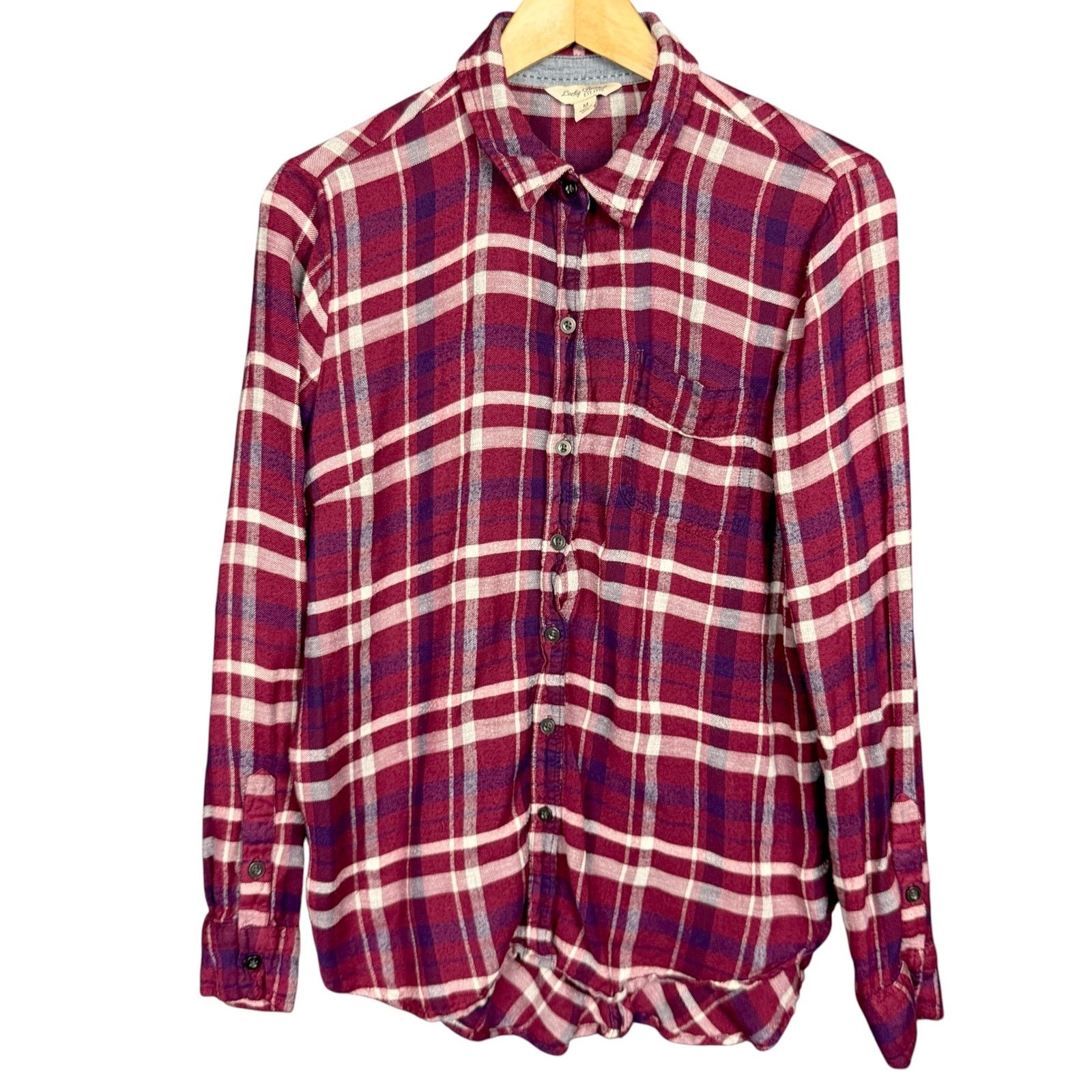 Lucky Brand Lucky Brand Women's Medium Shirt Dark Red Plaid Flannel Size M / US 6-8 / IT 42-44 - 6 Thumbnail