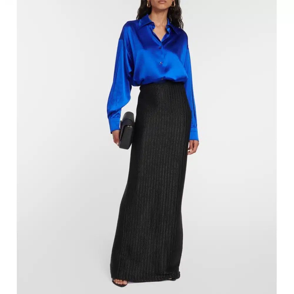 Tom Ford o1loc1c0625 GCK160 Wool Cotton Maxi Skirt in Black Size 27" / US 4 / IT 40 - 2 Thumbnail