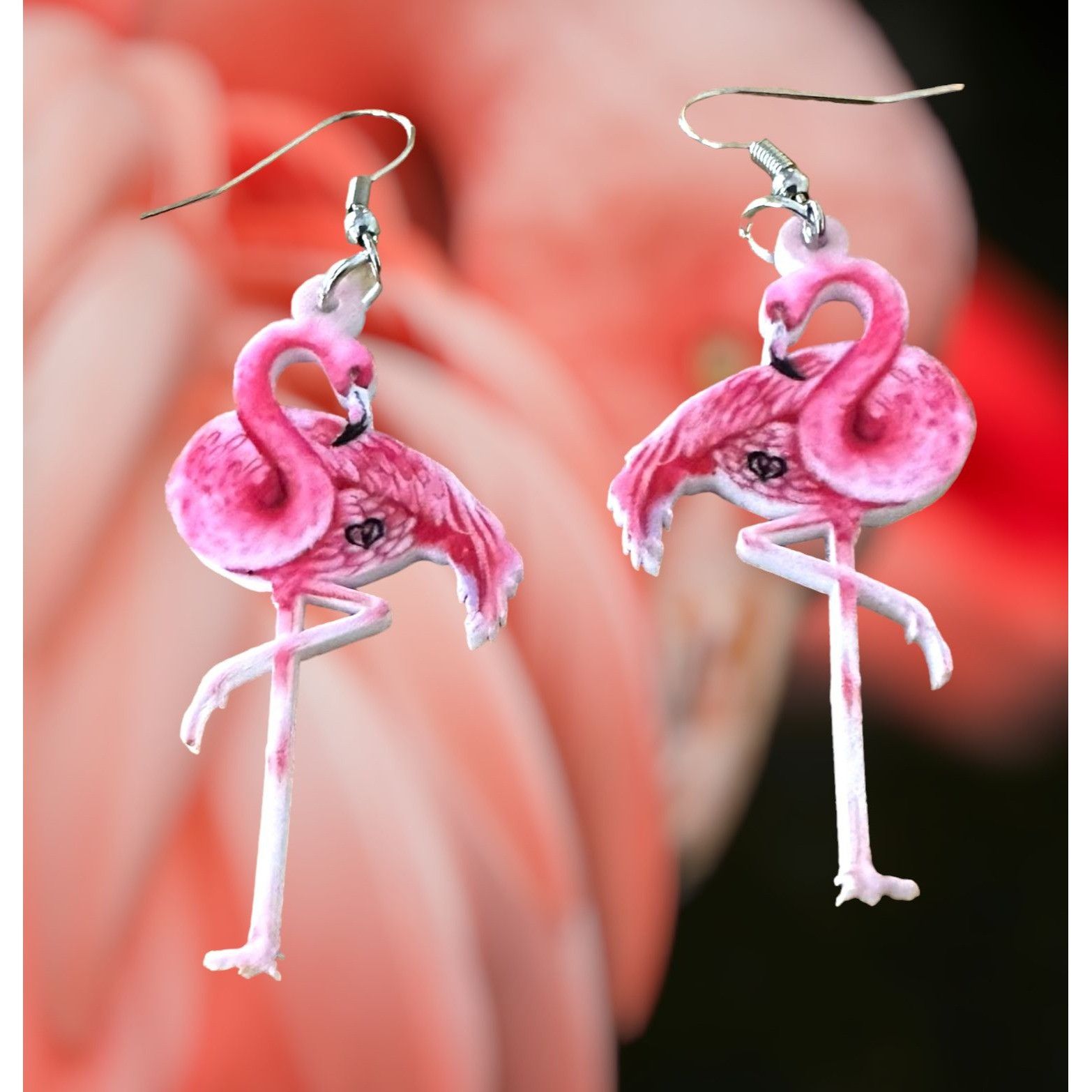 Handmade Pink Flamingo Earrings Dangle Hooks New Double Sided Las Veg Size ONE SIZE - 8 Thumbnail