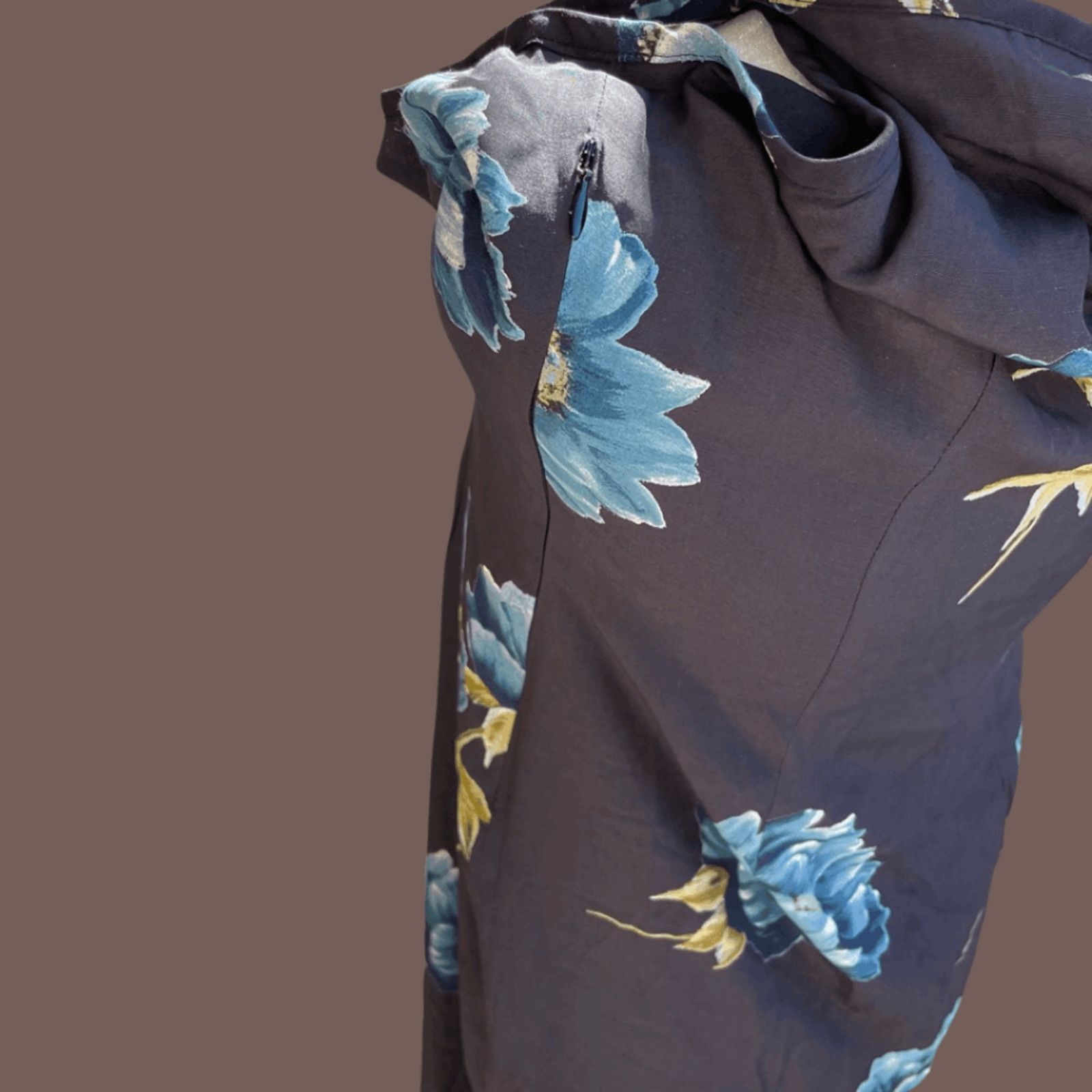 Vintage VTG Floral Midi Dress | Karen Kane Blue Scoop Neck Size S / US 4 / IT 40 - 4 Thumbnail