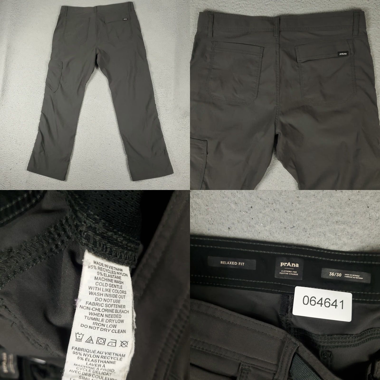 Prana prAna Pants Mens Size 36x30 Gray Nylon Stretch Cargo Relaxed Fit Trousers Size US 36 / EU 52 - 8 Thumbnail