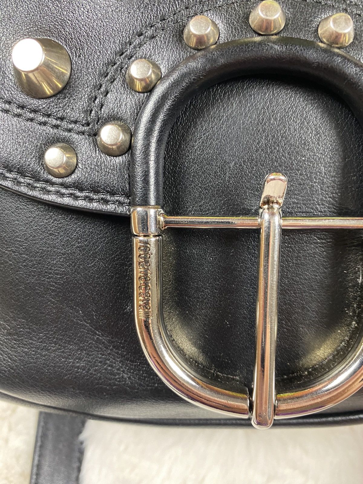 Roberto Cavalli Vintage Roberto Cavalli Black Leather Studded Shoulder Size ONE SIZE - 7 Thumbnail