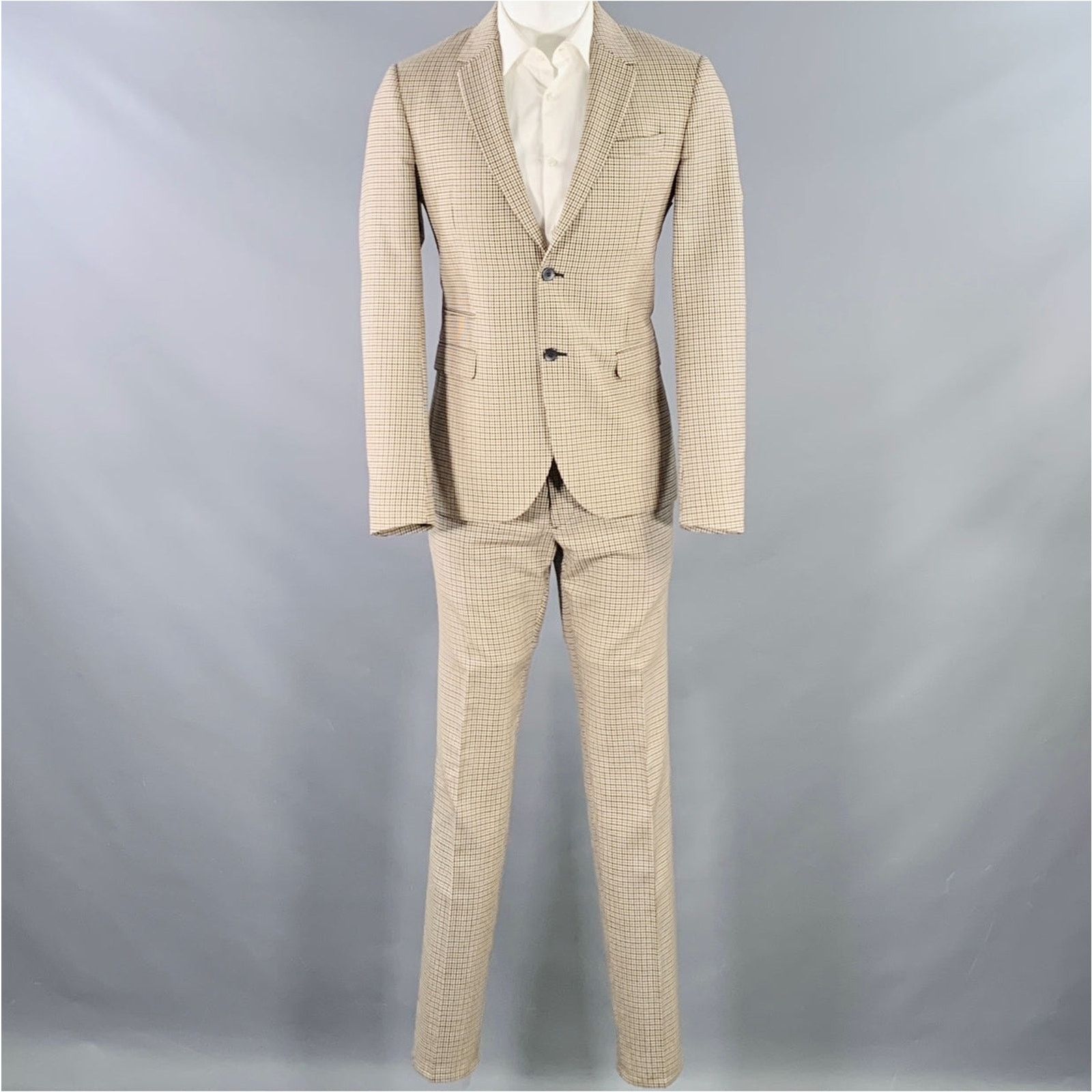 Valentino Size 38 Tan Black White Plaid Wool Notch Lapel Suit Size 38R - 3 Thumbnail