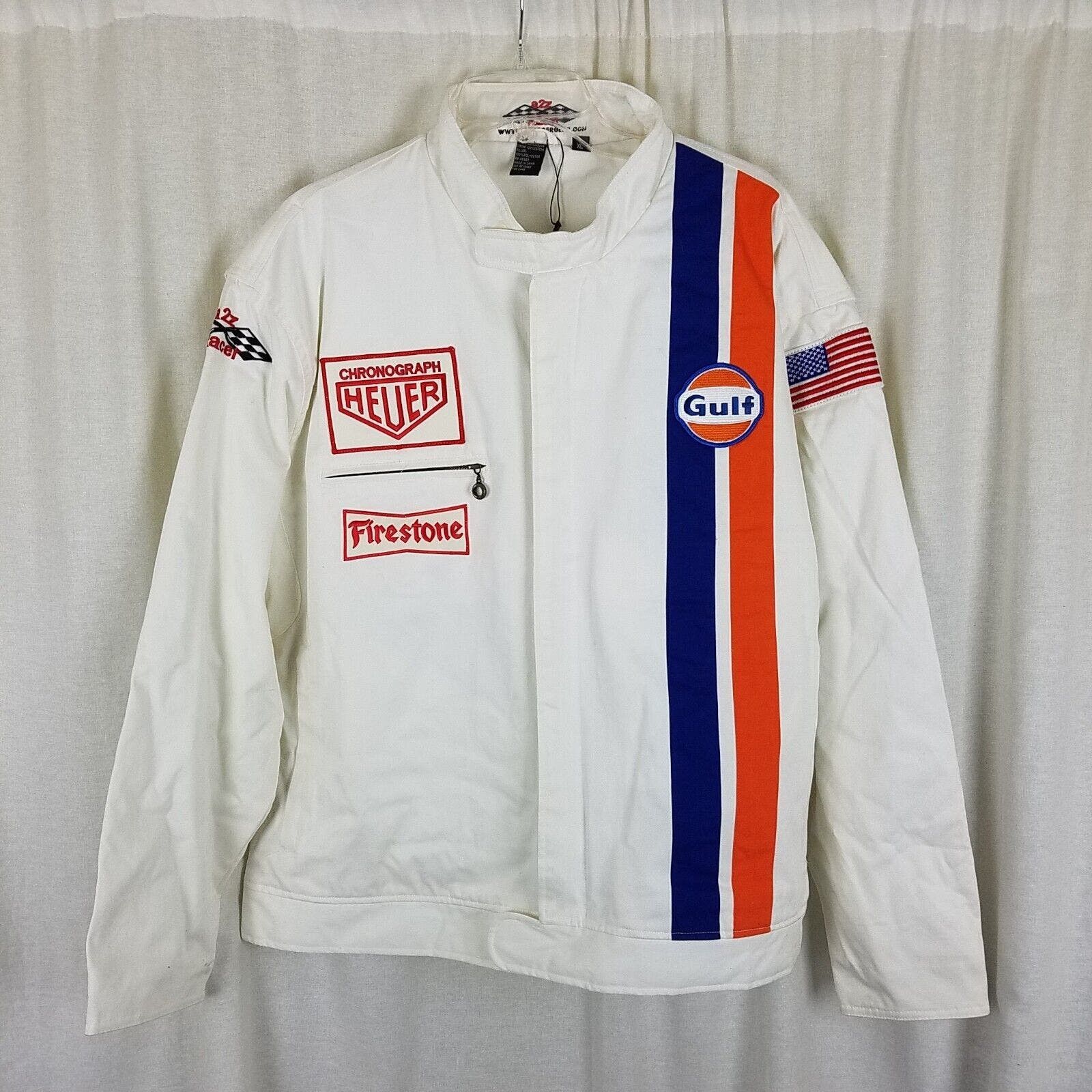 Image of Vintage Steve Mcqueen Le Mans Nascar A2Z Racer Twill Racing Jacket in White, Men's (Size XL)