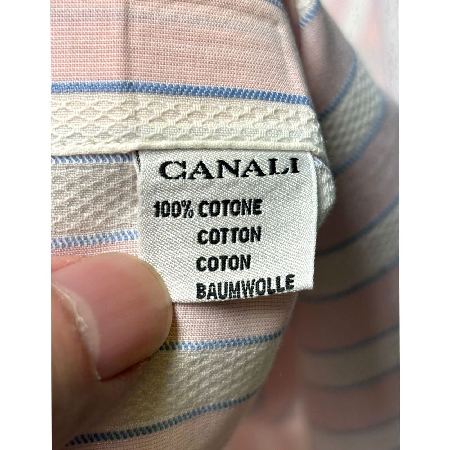 Canali CANALI Dress Shirt Men XL 41 Pink Blue White Striped 100% Cotton Made in Italy Long Sleeve Button Shirt N/A Size 46R - 6 Thumbnail