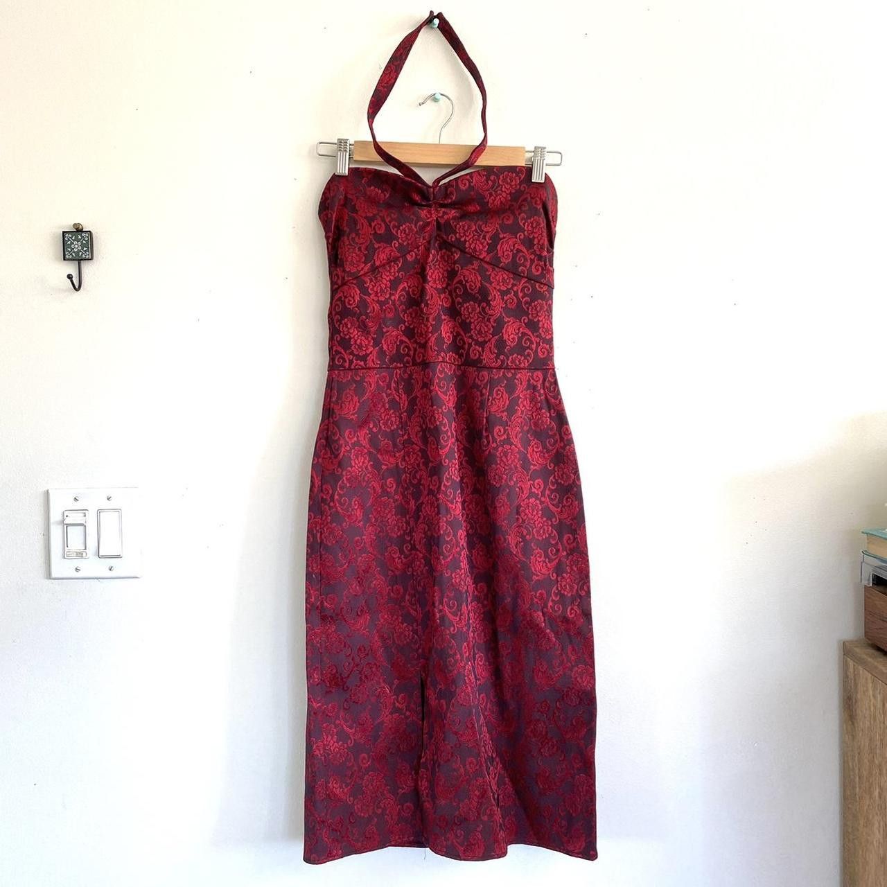 Vintage SWANKYS VINTAGE CLOTHING RED MIDI PENCIL DRESS HALTER SMALL Size S / US 4 / IT 40 - 3 Thumbnail