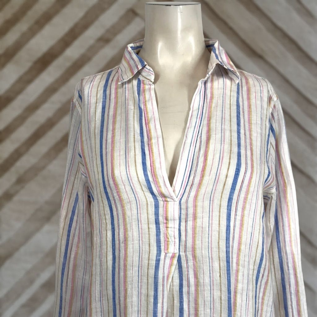 Gap GAP Womens Striped Linen Blend Tunic Shirt - Blue Pink Yellow Size S / US 4 / IT 40 - 1 Thumbnail