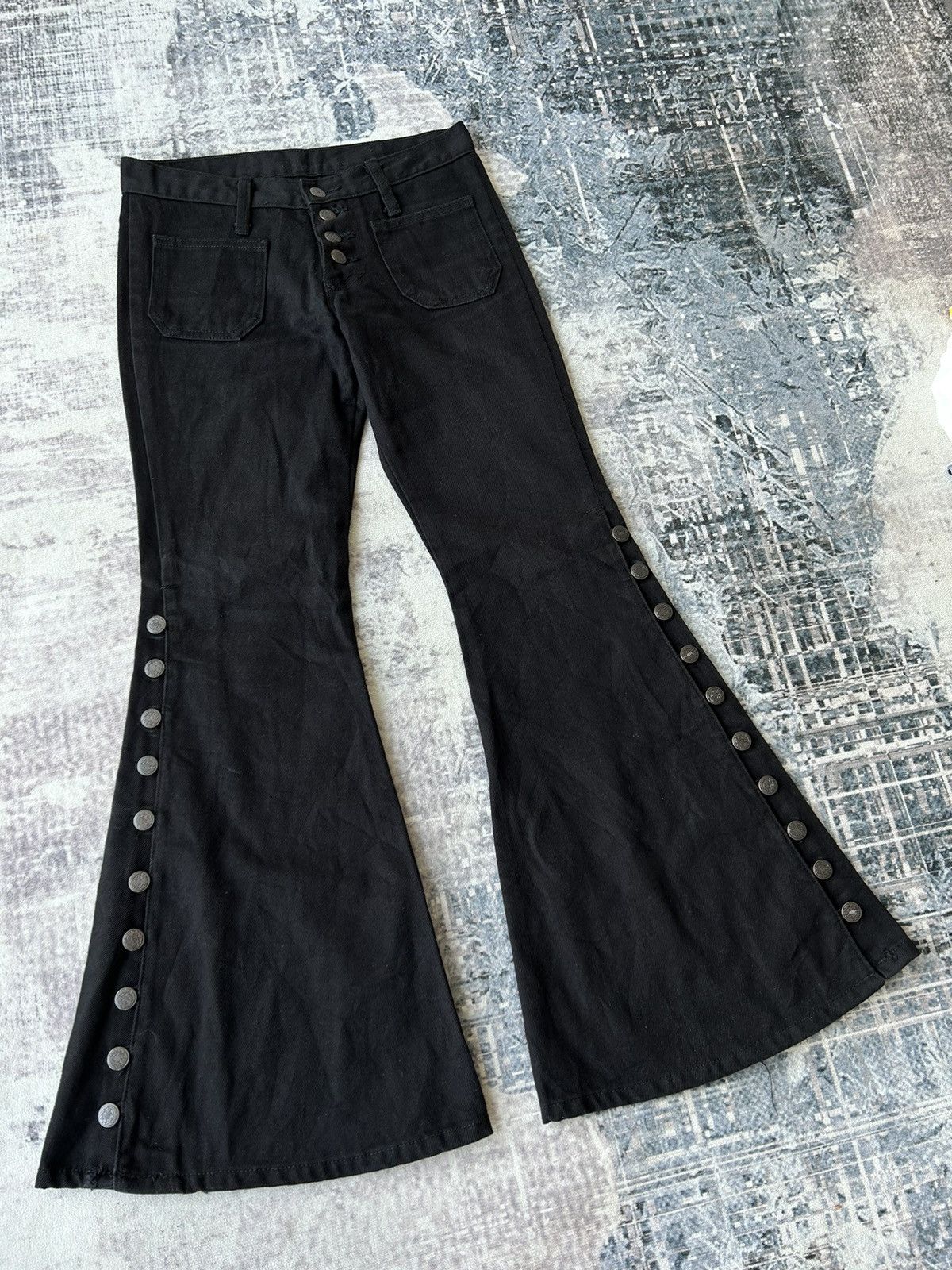 If Six Was Nine Super Flared Button Punk Jeans Size US 28 / EU 44 - 4 Thumbnail