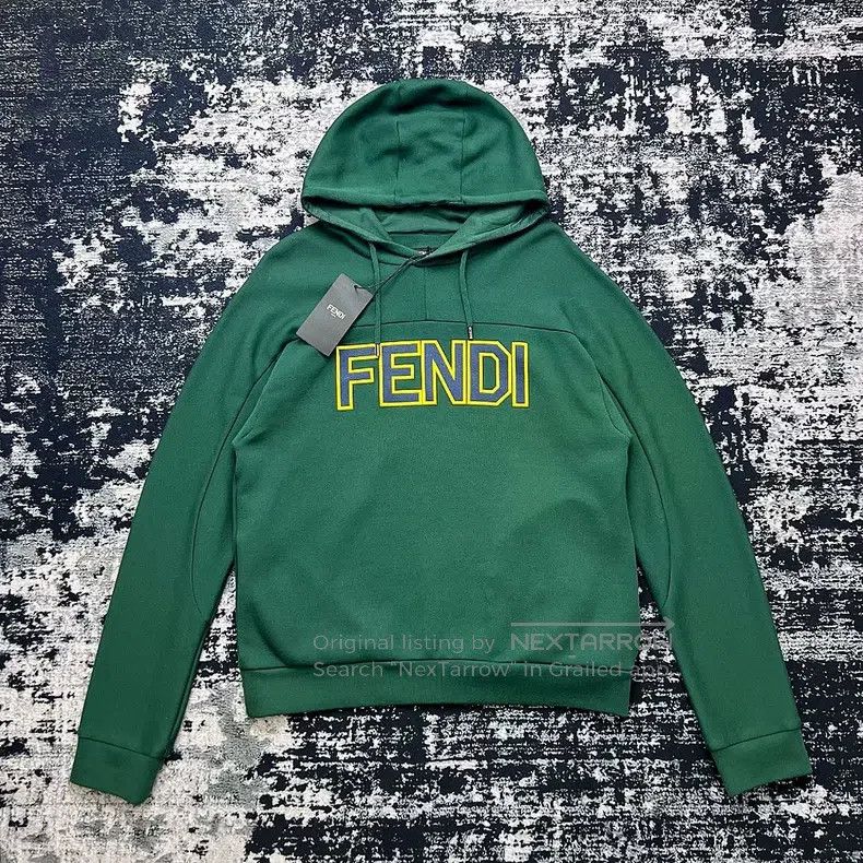 Fendi Fendi Logo Printed Long Sleeve Hooded Sweatshirt - Green Size US S / EU 44-46 / 1 - 1 Thumbnail