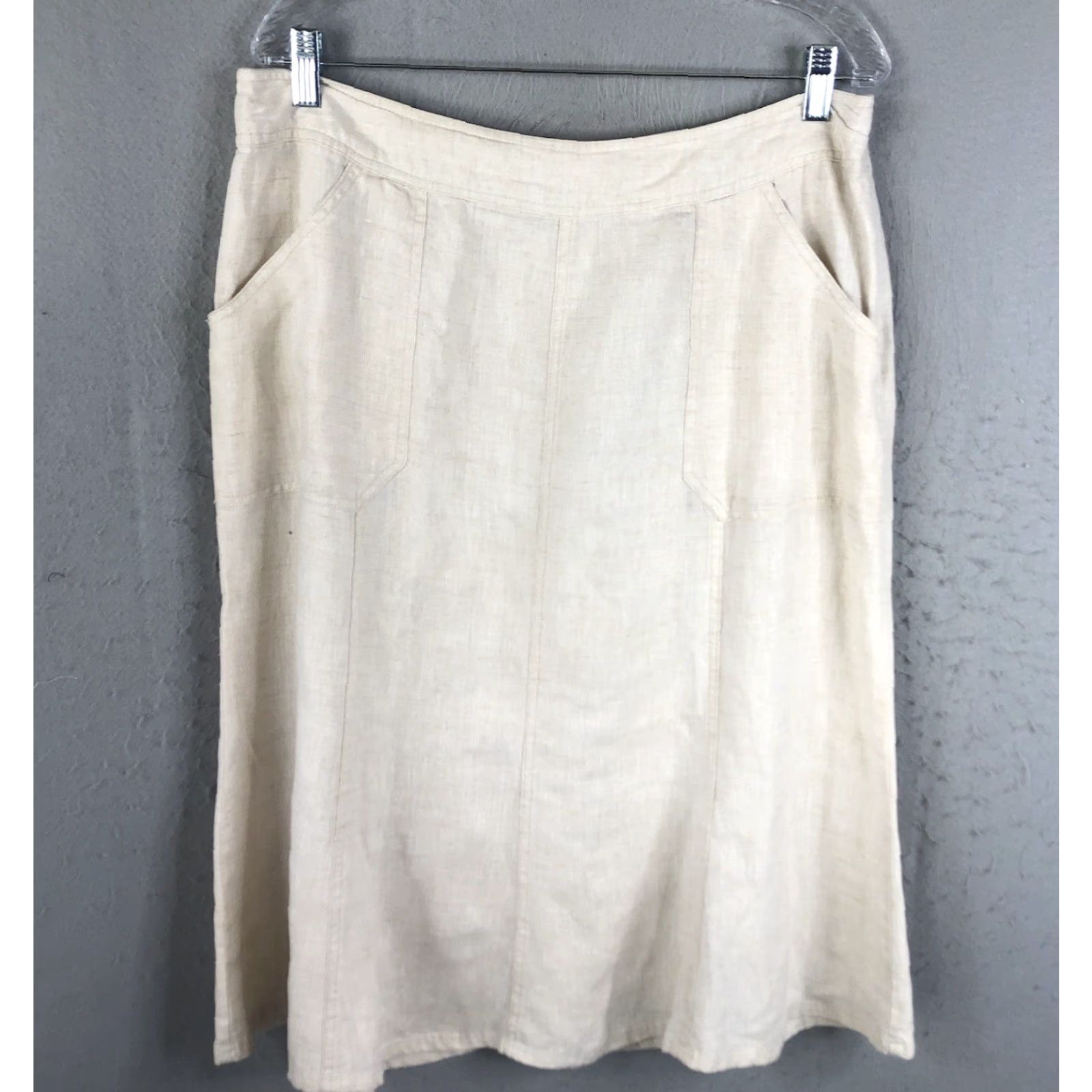 JM Collection M Collection Skirt Womens 14 Linen Beige Knee Length A-Line Pockets Bohemian All Seasons Casual Travel Womens Size 36" / US 14 / IT 50 - 2 Thumbnail