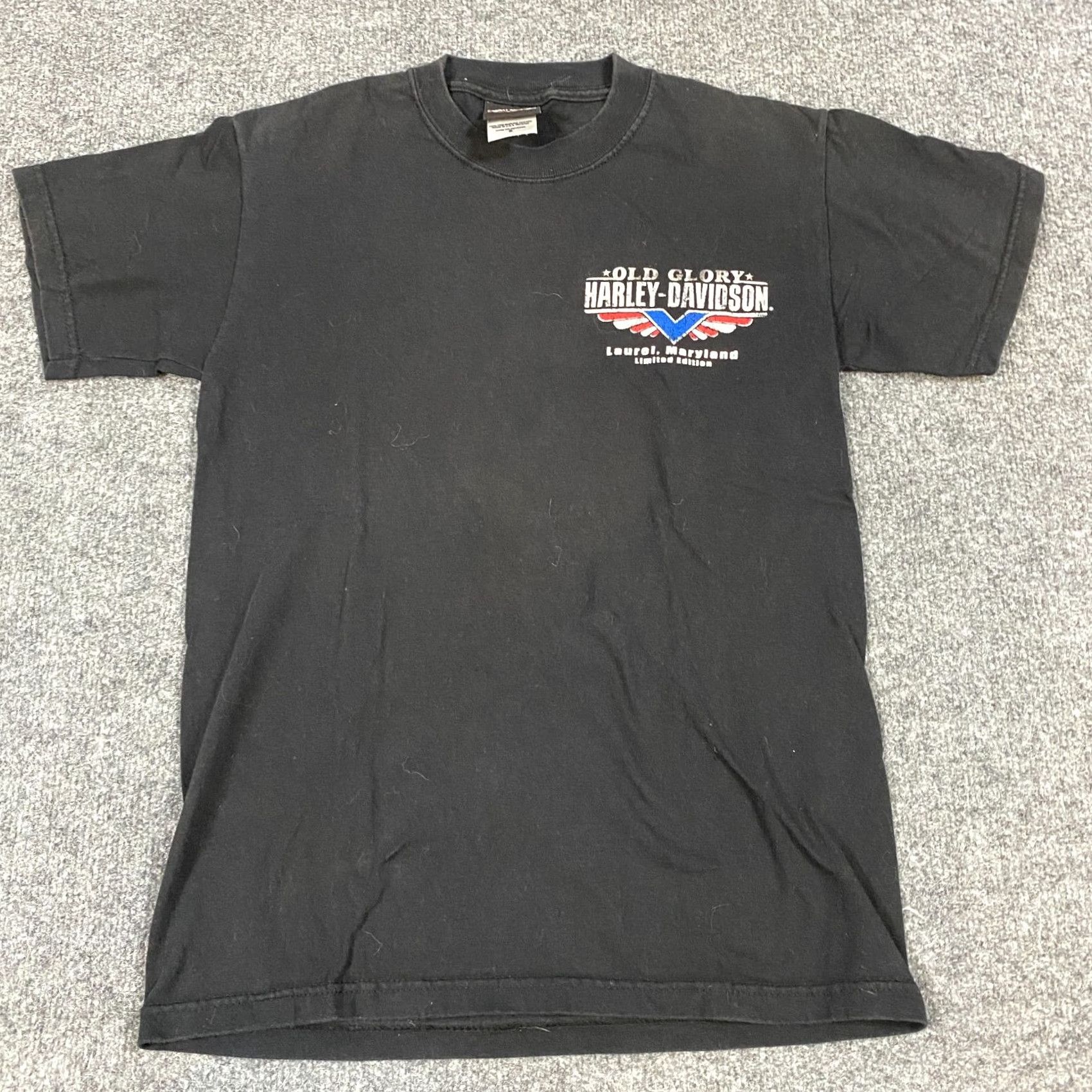 Harley Davidson Harley-Davidson T-Shirt S Black Men Short Sleeve Crew Neck Patriotic USA Made Old Glory American Flag Laurel Maryland USA Made Size US S / EU 44-46 / 1 - 3 Thumbnail