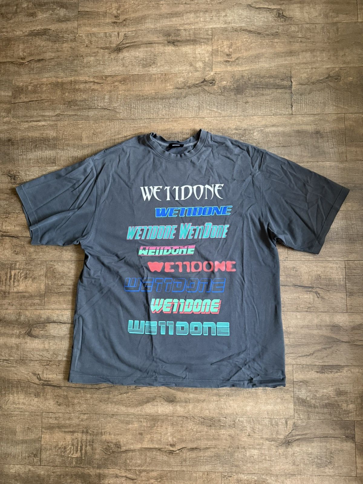 WE11DONE Grey Multi Logo T-Shirt Size US M / EU 48-50 / 2 - 1 Thumbnail