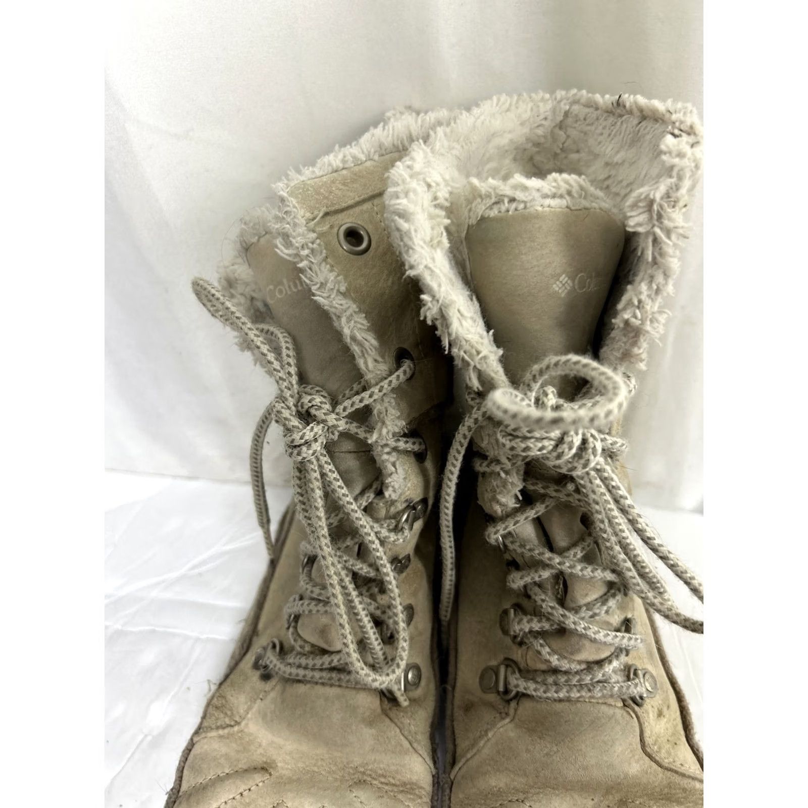 Vintage Columbia Women's Lavela II Suede Waterproof Winter Boots Thinsulate Ivory, Size US 9 / UK 7, Round Toe, Lace Up, Casual, Boot, M Width, Winter, Women Size US 7 / IT 37 - 7 Thumbnail