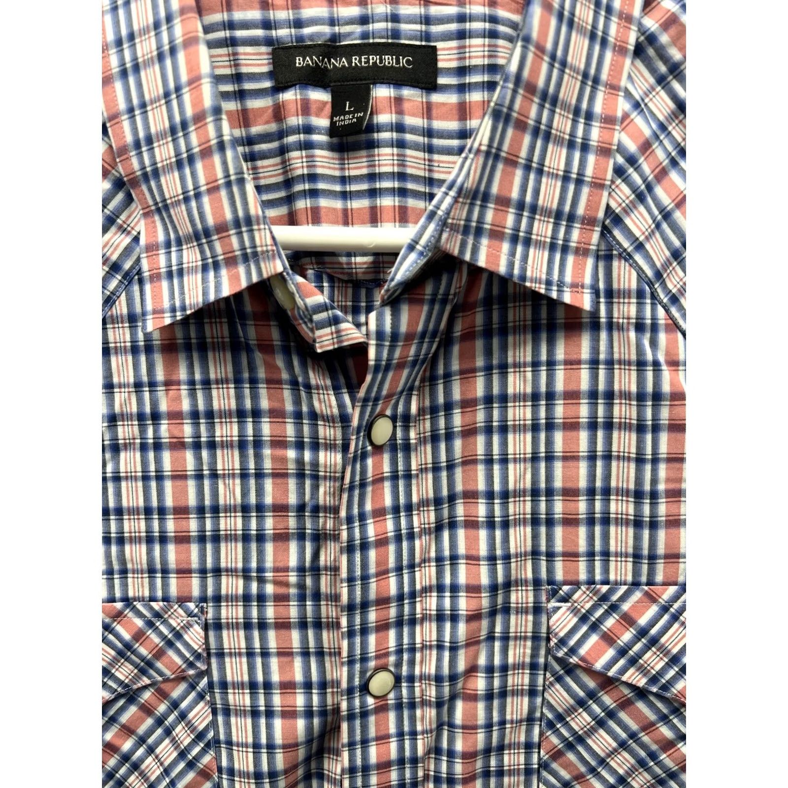 Banana Republic Banana Republic Shirt Mens L Blue Plaid Long Sleeve Snap Front Casual Size US L / EU 52-54 / 3 - 7 Thumbnail