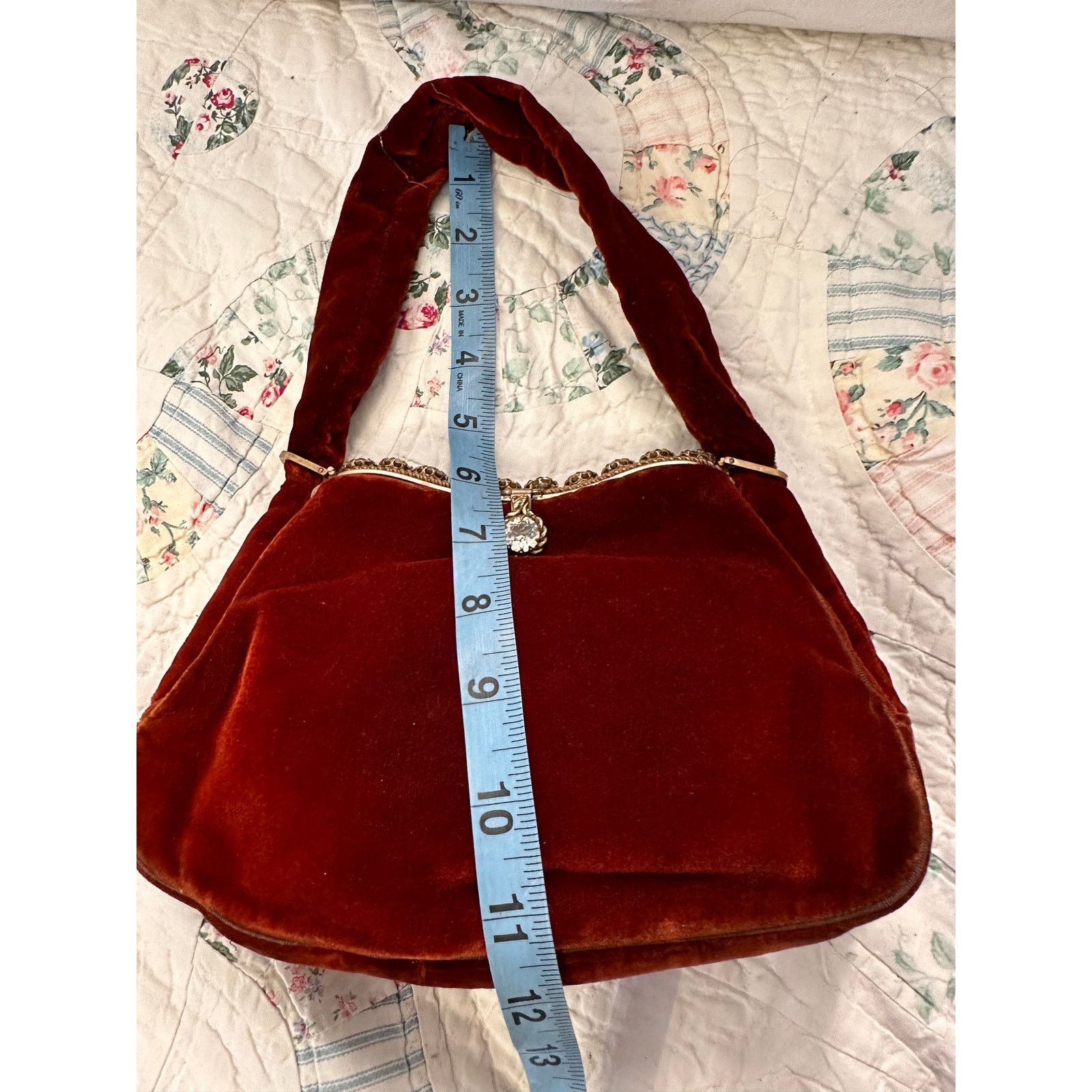 Vintage VINTAGE JOLLES ORIGINAL BURGUNDY VELVET JEWELED FRAME BAG Size ONE SIZE - 4 Thumbnail