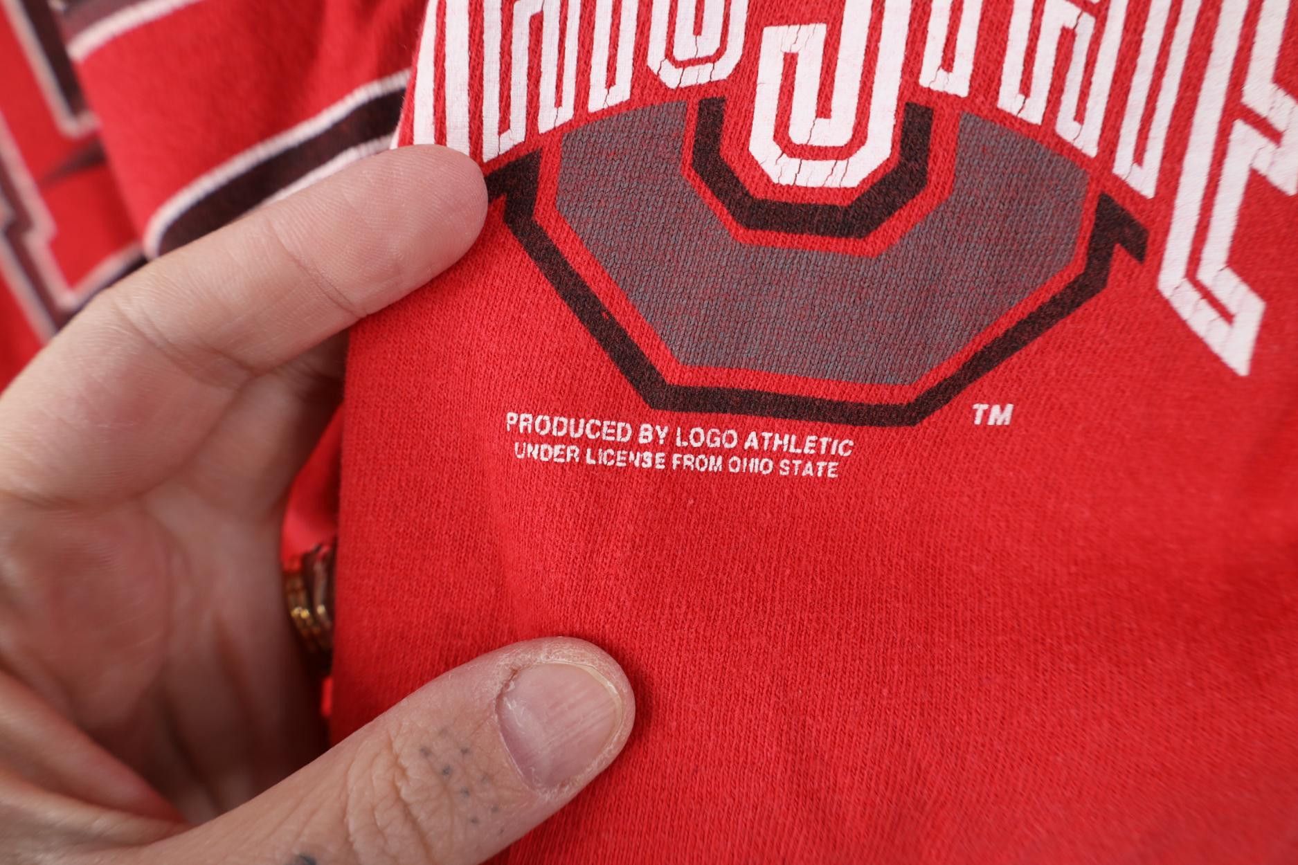 Vintage Vintage 90s Spell Script Ohio State University T-Shirt Red Size US L / EU 52-54 / 3 - 5 Thumbnail