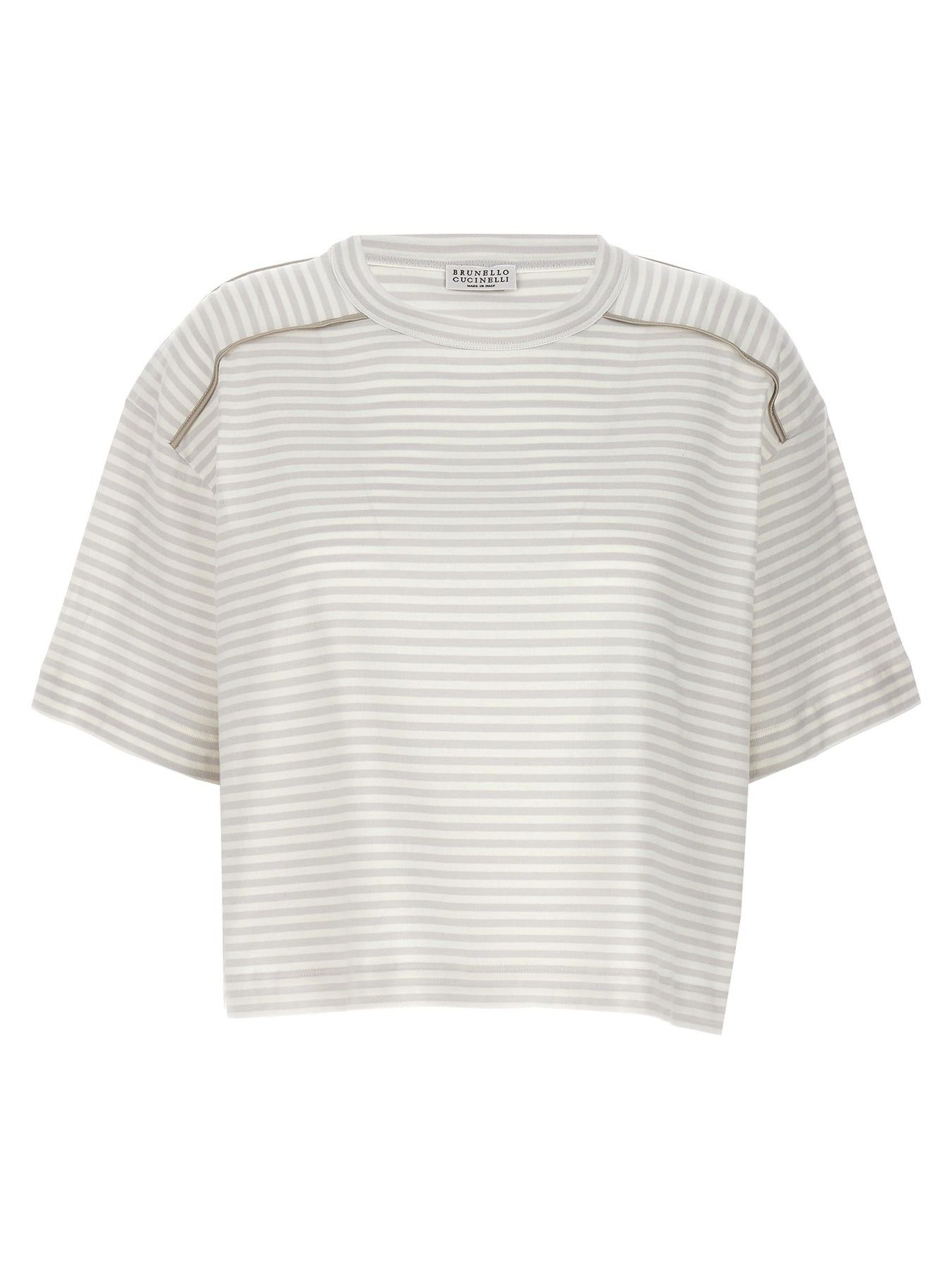 Brunello Cucinelli o1y0825 Crewneck T-Shirt in Light Gray/White Size XXS / US 00 / IT 34 - 1 Thumbnail