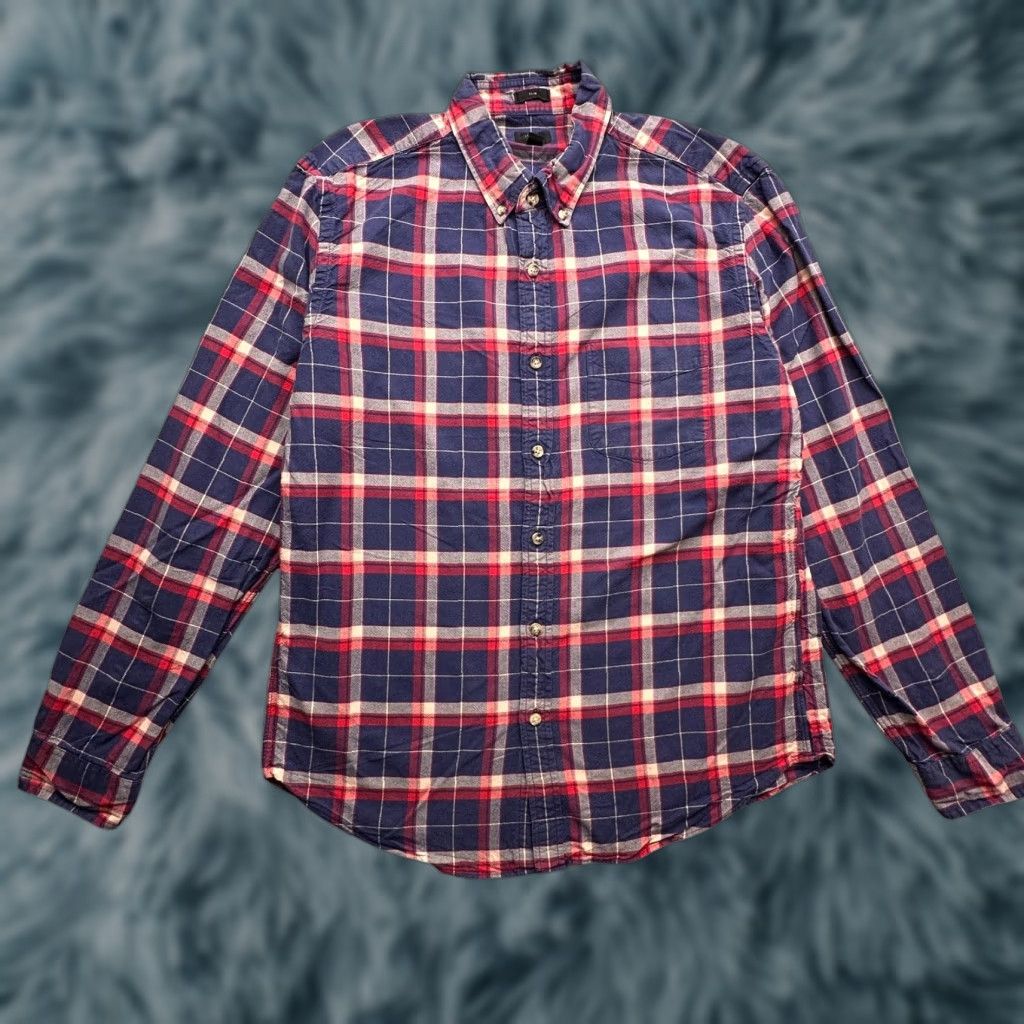 J.Crew J. Crew Mens Oxford Shirt Large Slim Blue Button-Down Long Sleeve Plaid Shirt Size US L / EU 52-54 / 3 - 1 Thumbnail