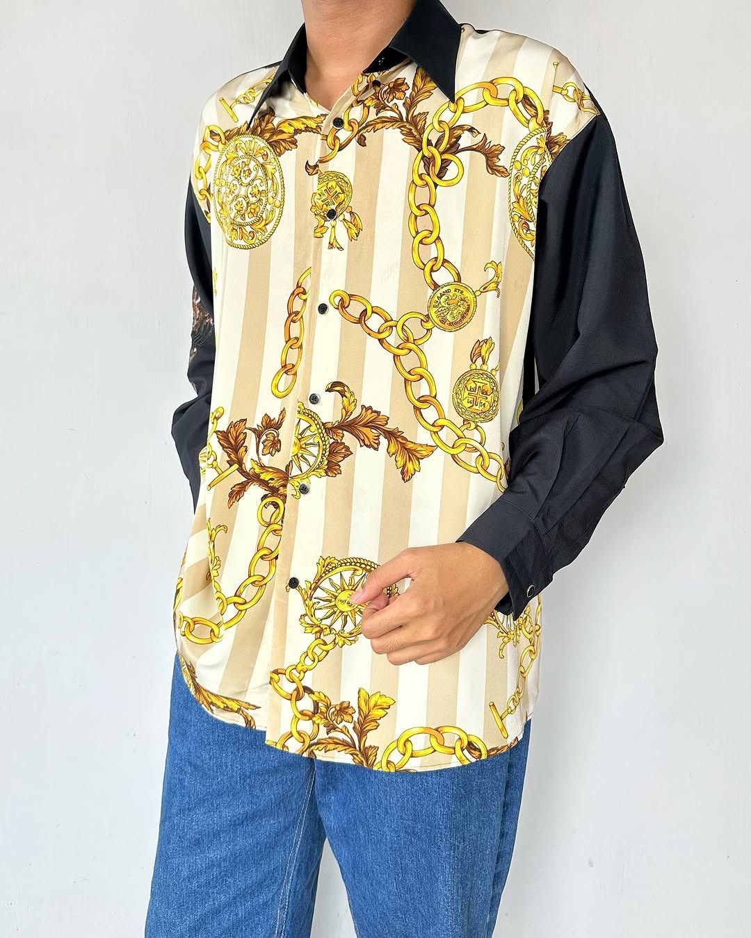 Designer × Vintage QUINTO VIALE 90’s GOLD BAROQUE SHIRT Size US XL / EU 56 / 4 - 5 Thumbnail