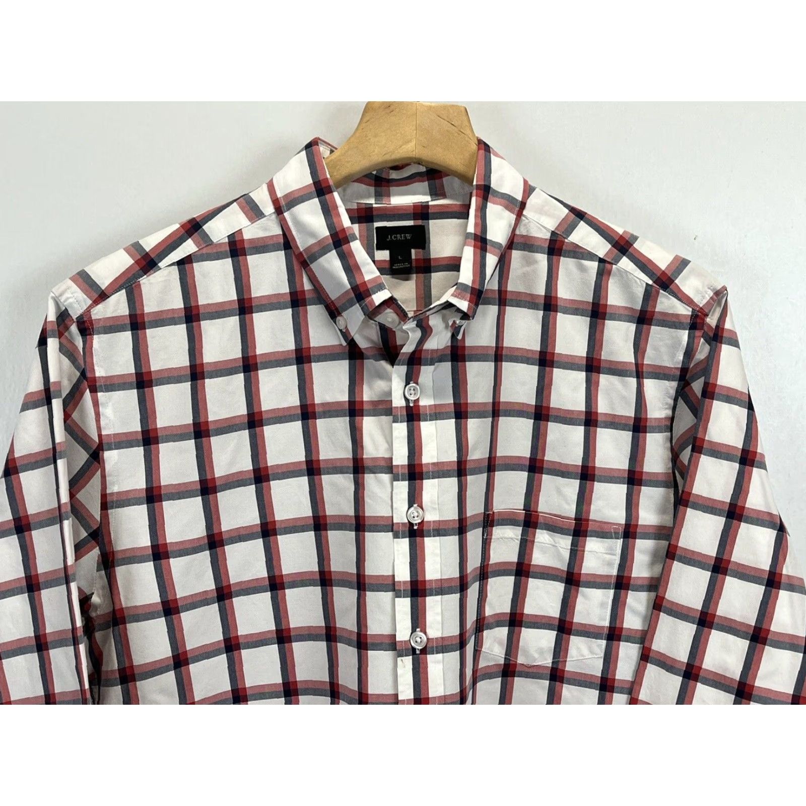 J.Crew J.CREW Classic Button Down Collared Shirt Mens Large Red White Blue Check Long Sleeve Size US L / EU 52-54 / 3 - 3 Thumbnail