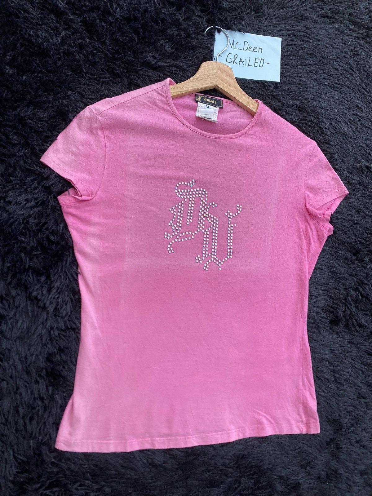 Versace Rare Vintage VERSACE Swarovski Pink Tshirt Size S / US 4 / IT 40 - 2 Thumbnail