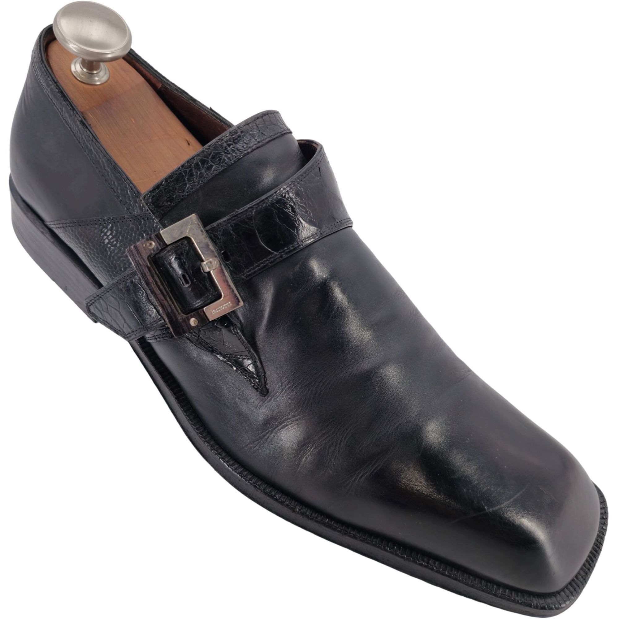Cesare Paciotti Mens 12 Italy Black Leather Alligator Monk