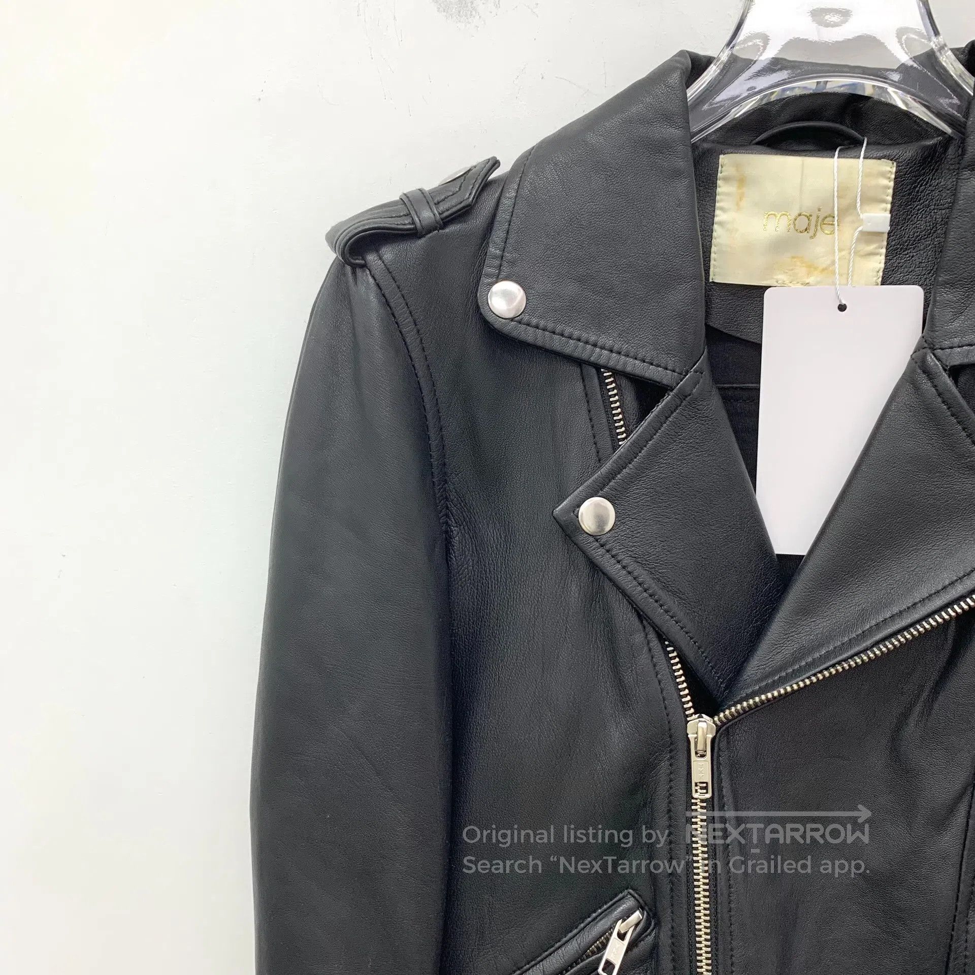 Maje MAJE Black sheep leather lapel zipper long sleeve leather Size XS / US 0-2 / IT 36-38 - 3 Thumbnail
