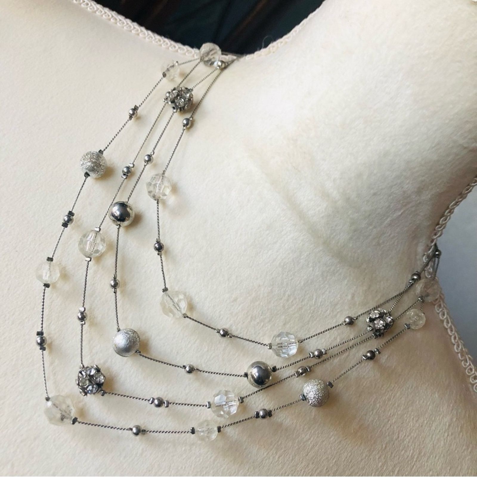 Jewelry NY&Co quad strand silver beaded chain necklace Size ONE SIZE - 1 Thumbnail
