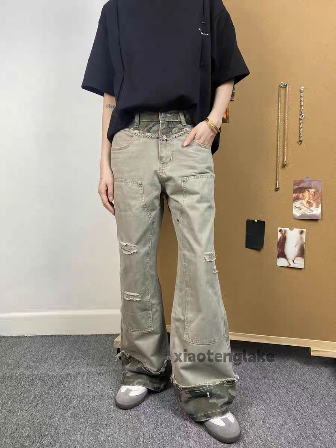 Designer × Japanese Brand × Vintage washed faded punk grunge patchwork ripped pants Size US 33 - 1 Thumbnail