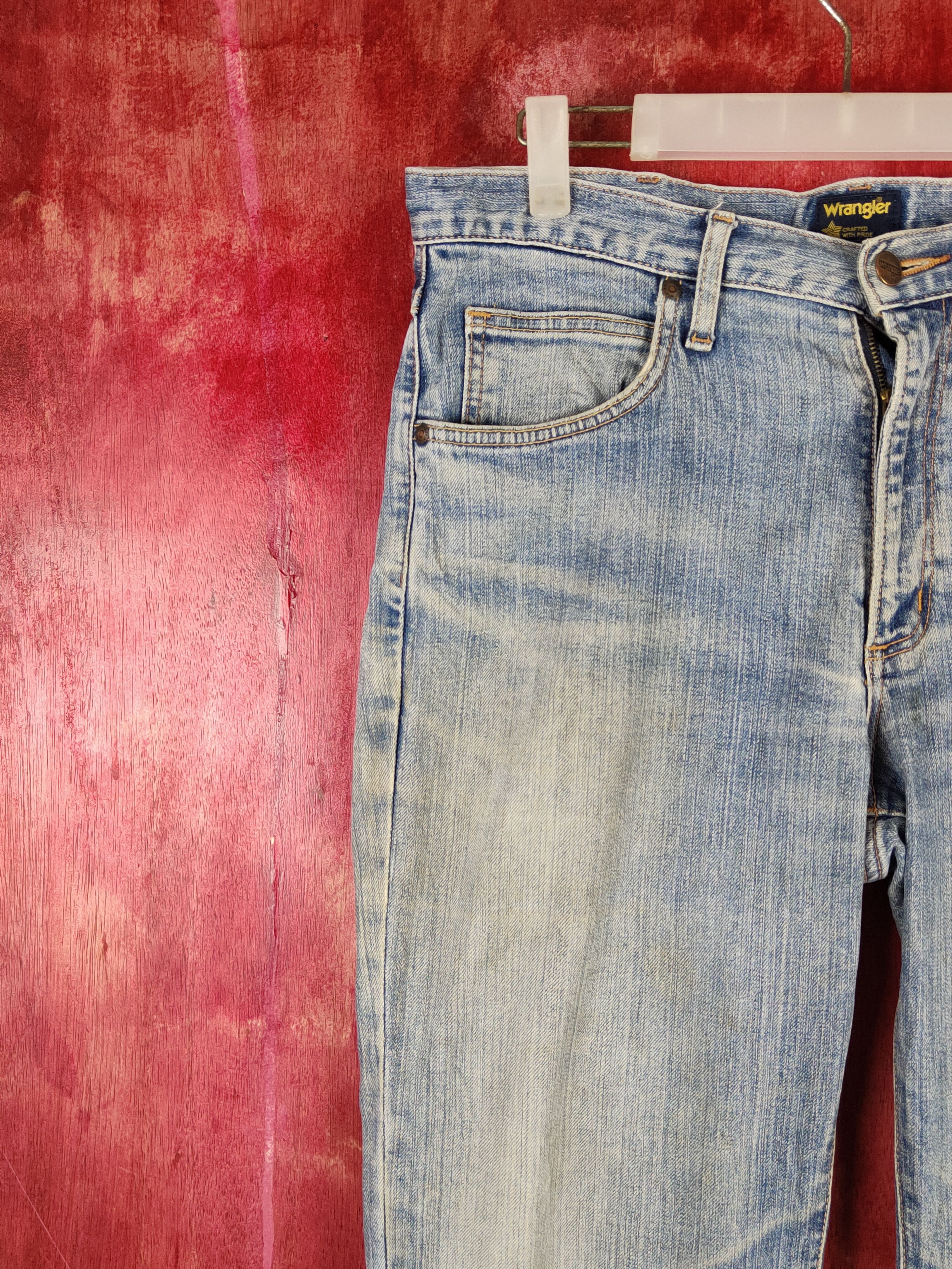 Japanese Brand Wrangler Blue Faded Distressed Ripped Jeans #S2202 Size US 33 - 3 Thumbnail