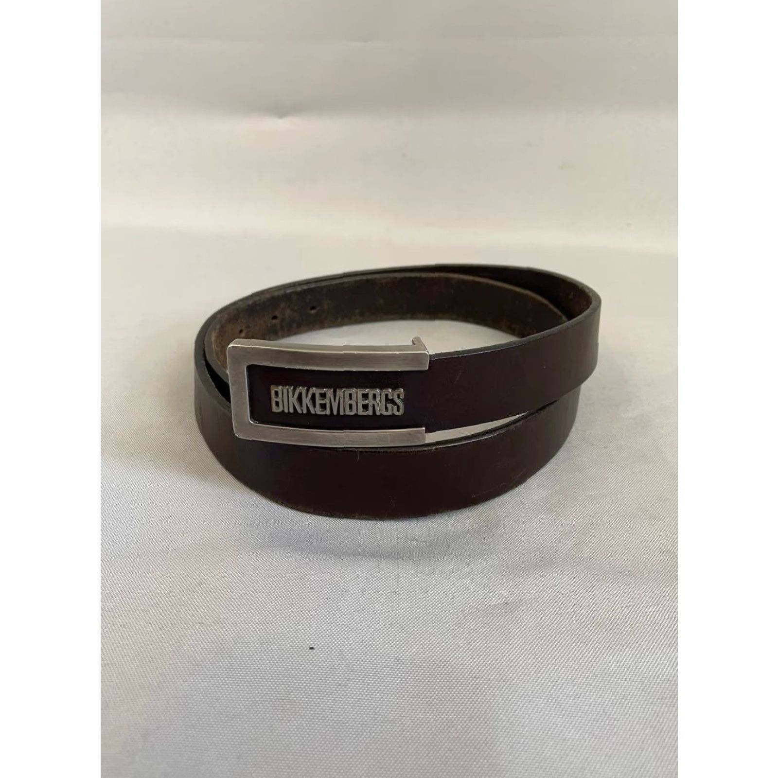 Vintage Bikkembergs Belt Mens Casual Logo Brown Cow skin Buckle Adjustable - One Size, Brass Hardware, Classic Modern Work Belt Size ONE SIZE - 2 Thumbnail