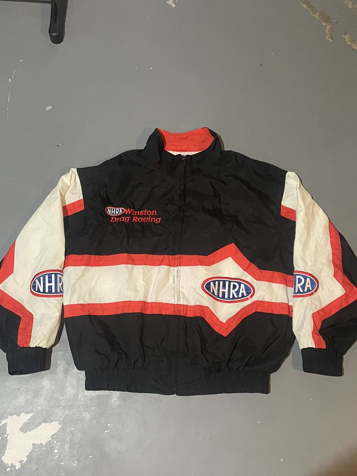 Vintage 💥 1998 NHRA Winston Drag Racing Zip Up Patch Light Jacket 💥 Size US XL / EU 56 / 4 - 1 Thumbnail