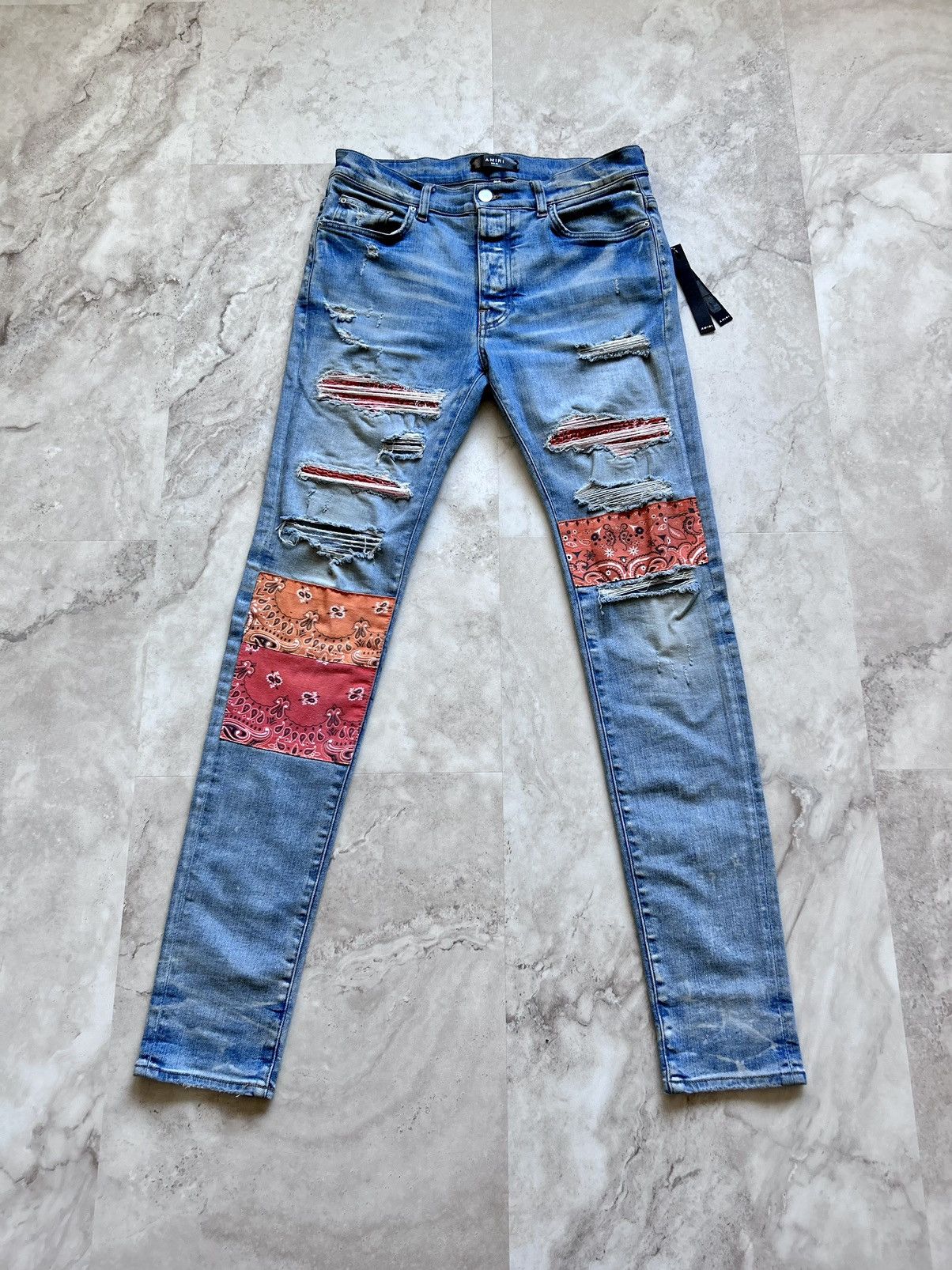 Amiri Amiri MX1 Denim Blue Orange Bandana Patch Size 32 | Grailed