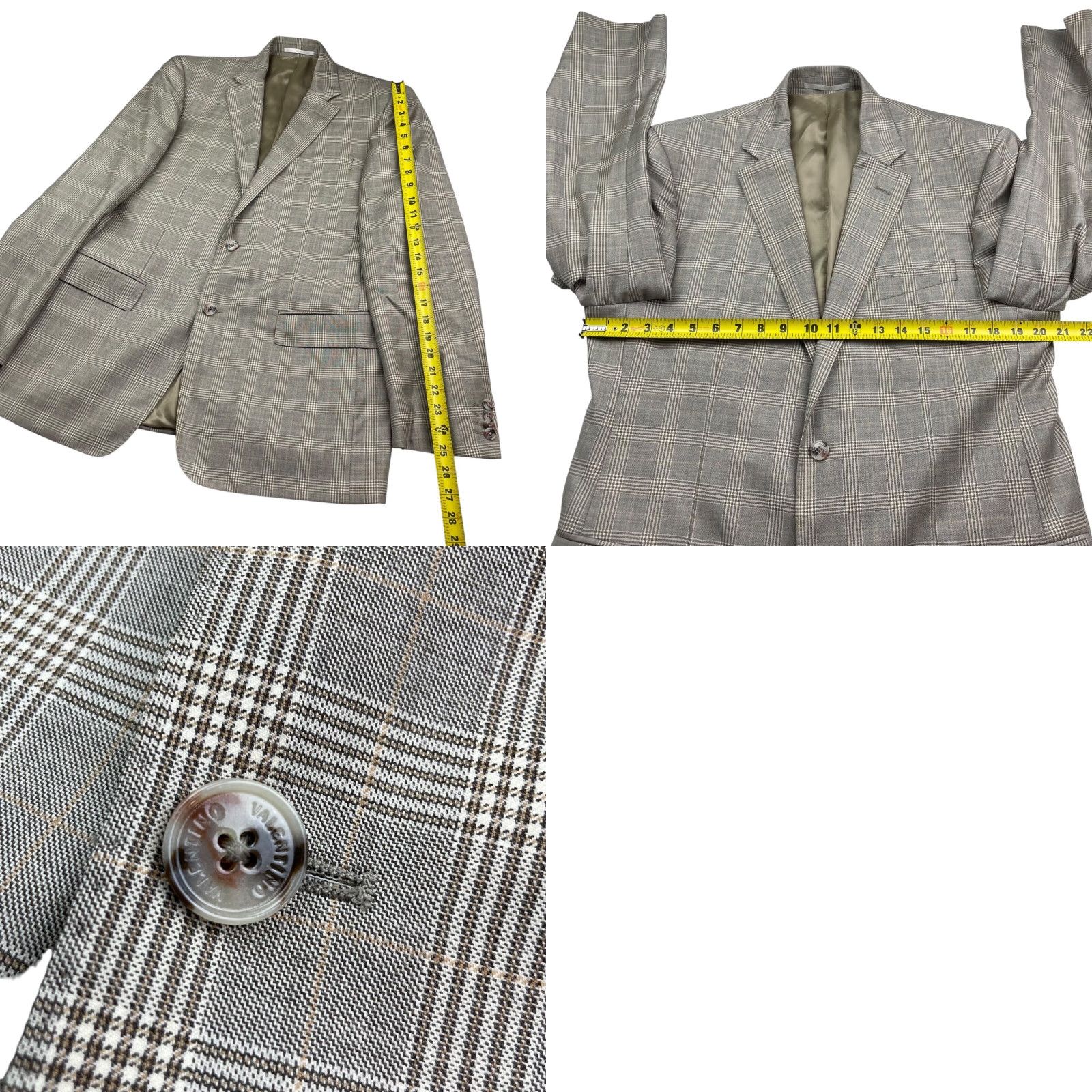 Valentino Valentino Blazer Men’s 42R Wool Plaid Brown 2-Button Notch Lapel Double-Vented Italy Casual Travel Regular Mens Size 42R - 9 Thumbnail