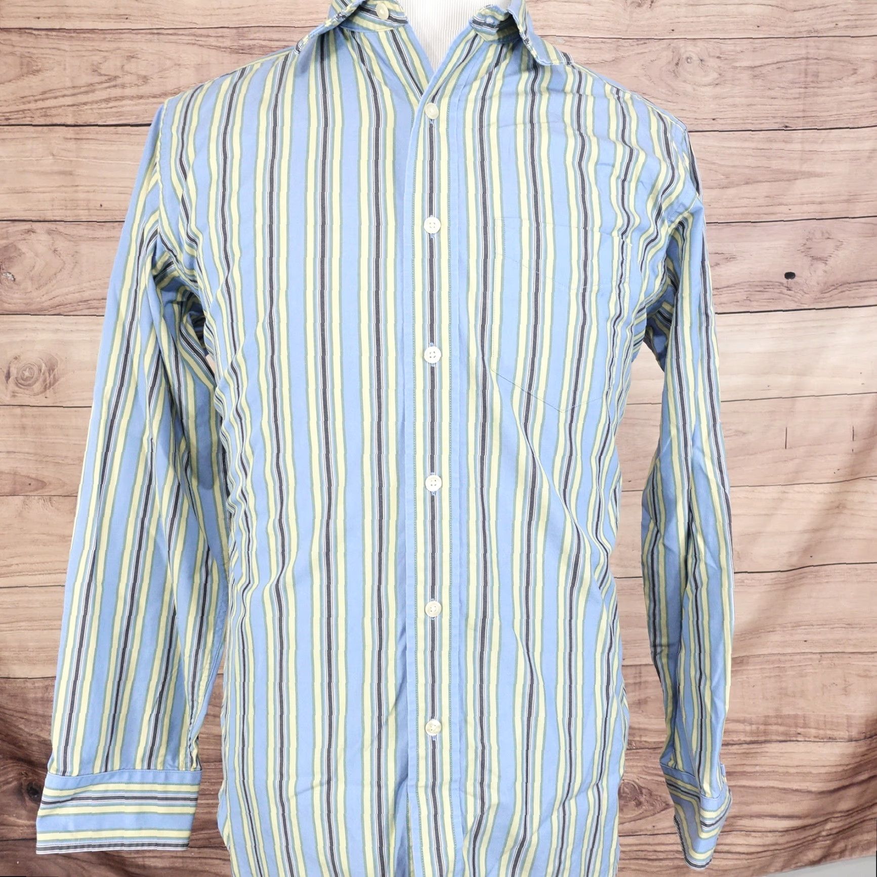 Gap GAP Shirt Mens M Classic Fit Blue Yellow Striped Button-Down, Cotton, Long Sleeve, Casual Business, 90s-Inspired? Size US M / EU 48-50 / 2 - 3 Thumbnail