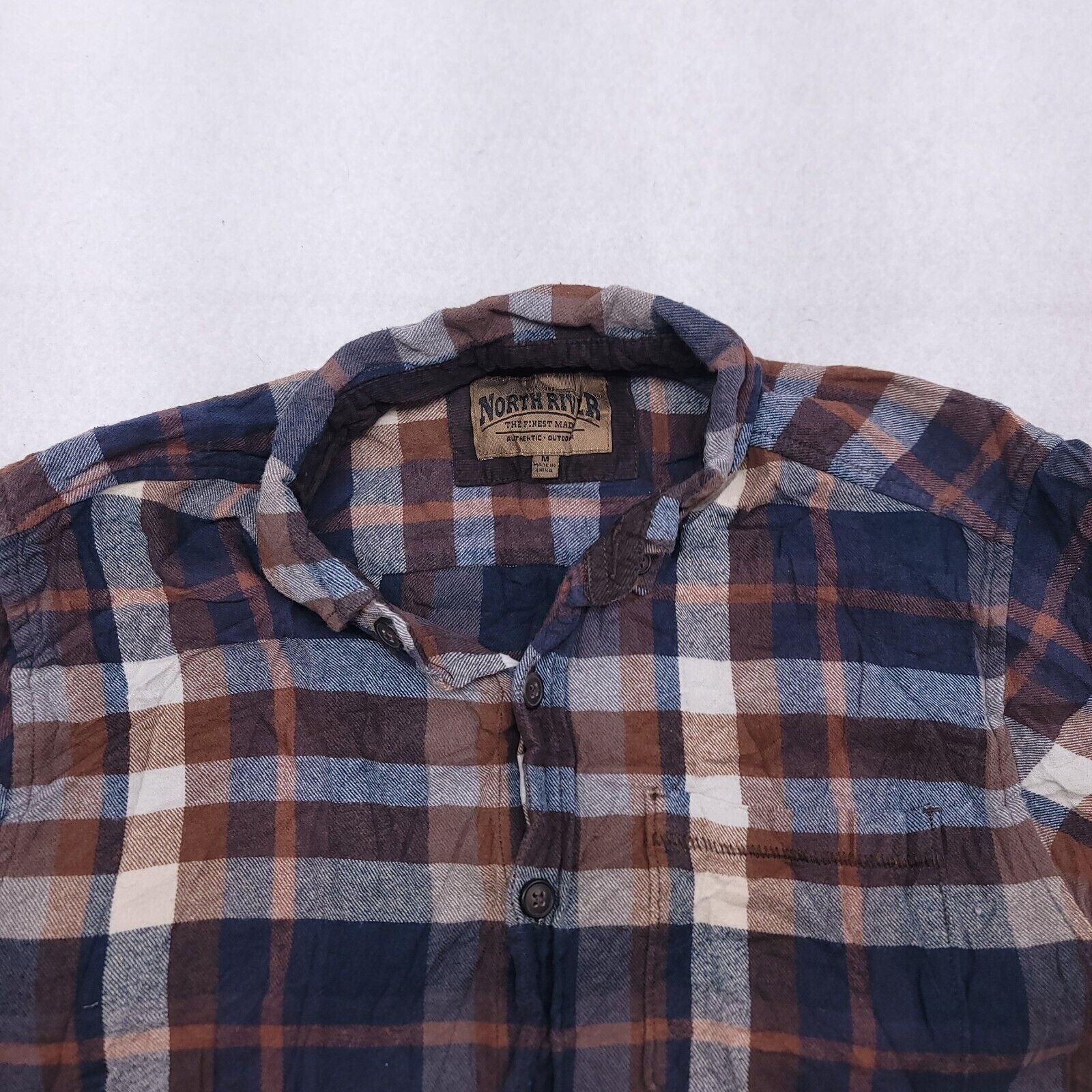 North River Outfitters North River Madras Flannel Shirt Mens Size Medium M Blue Size US M / EU 48-50 / 2 - 1 Thumbnail