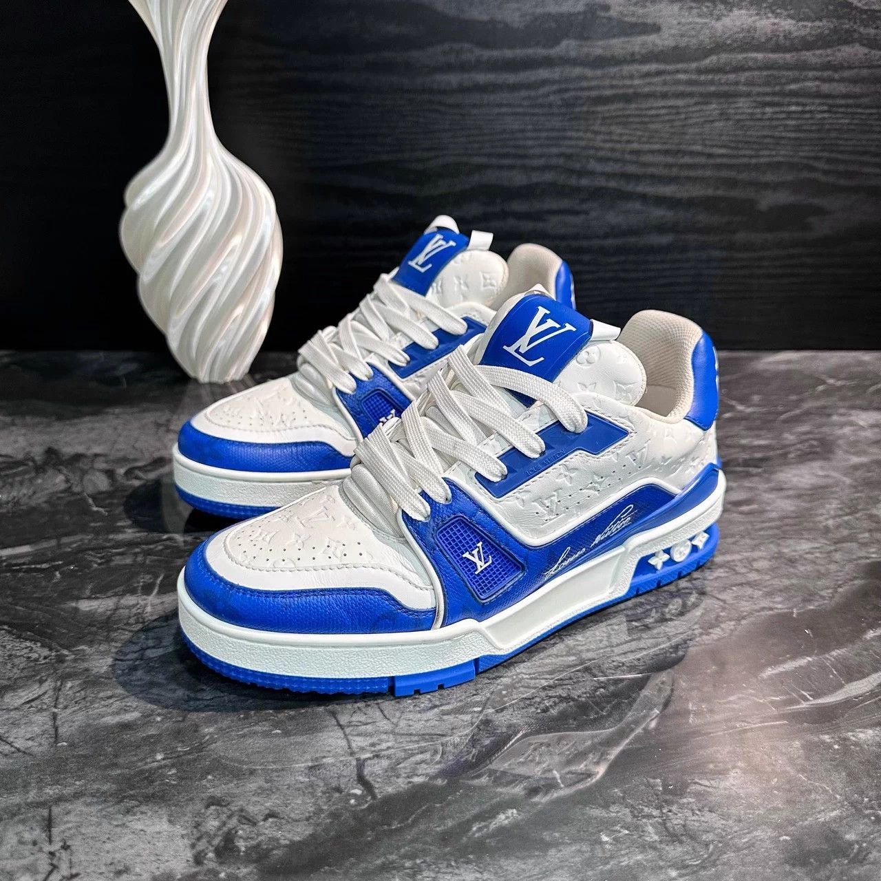 Louis Vuitton LV Trainer White/Blue Embossed AOP 36.5 EU 97 New Size US 5.5 / IT 35.5 - 1 Thumbnail