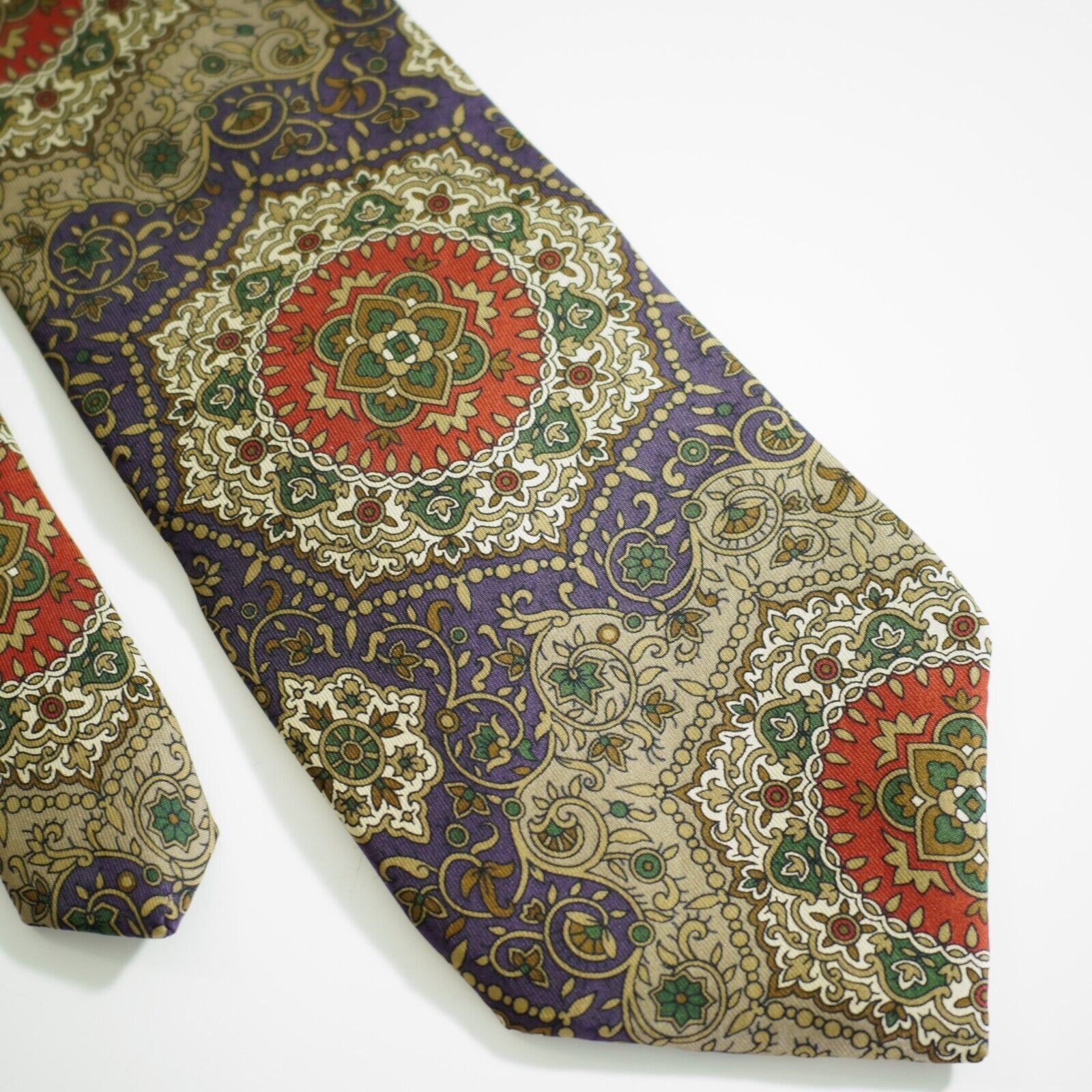 Vintage American Traditions USA Barogue Floral Tan Purple Print Wide Size ONE SIZE - 1 Thumbnail