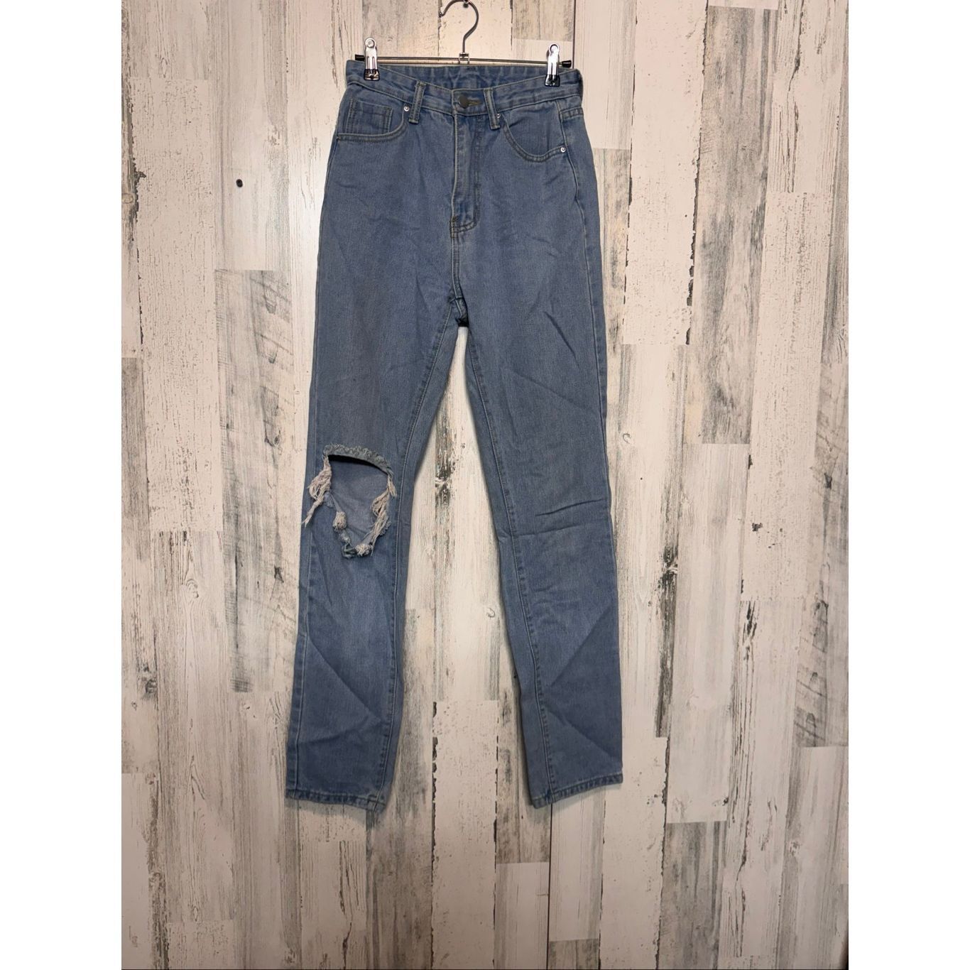 Shein Shein XS High Rise Blue Skinny Jeans Distressed Knee Stretch Size 25" / US 0 / IT 36 - 1 Thumbnail