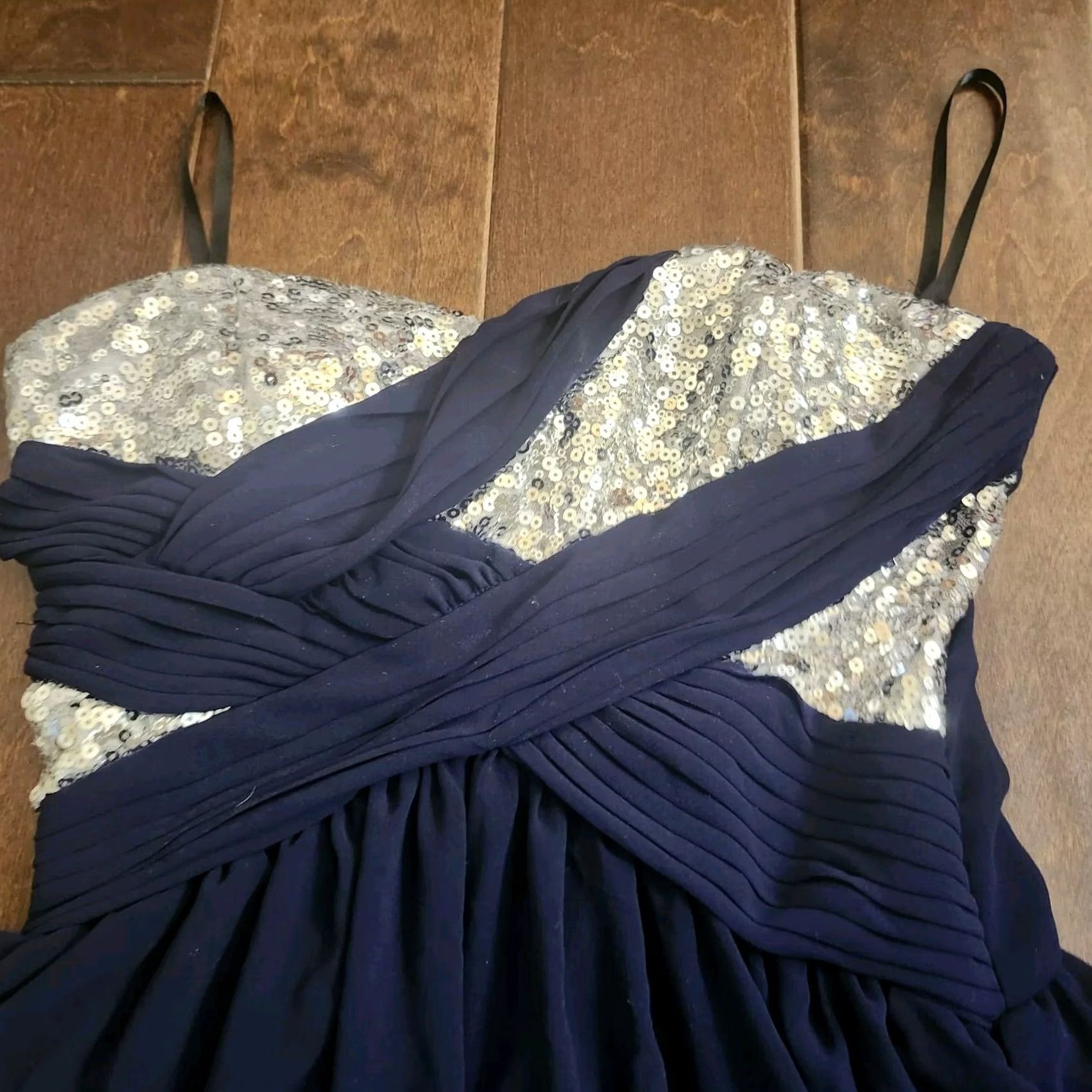 Vintage City Triangles Dress Sleeveless Women Size 5 Navy Blue Silver Sequin Knee Length Casual Travel Summer Fall Spring Machine Washable Polyester Size S / US 4 / IT 40 - 7 Thumbnail