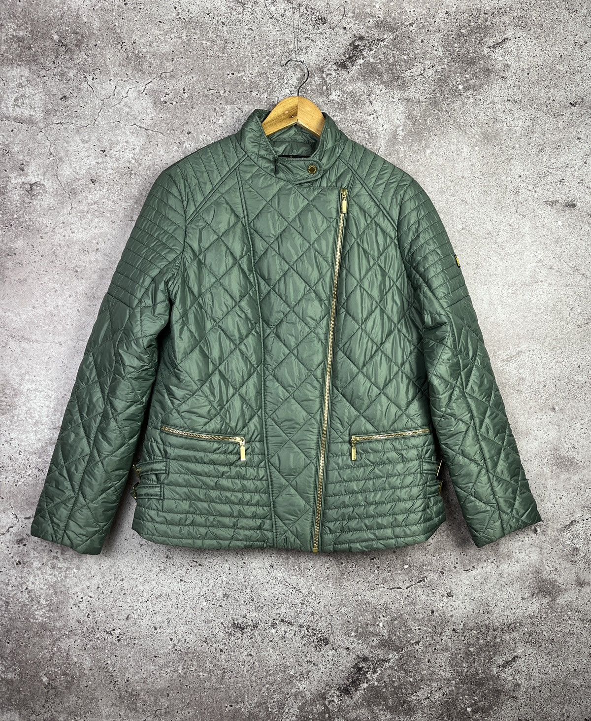 Barbour Barbour International Quilted Jacket Green Biker Style UK16 Size XL / US 12-14 / IT 48-50 - 1 Thumbnail