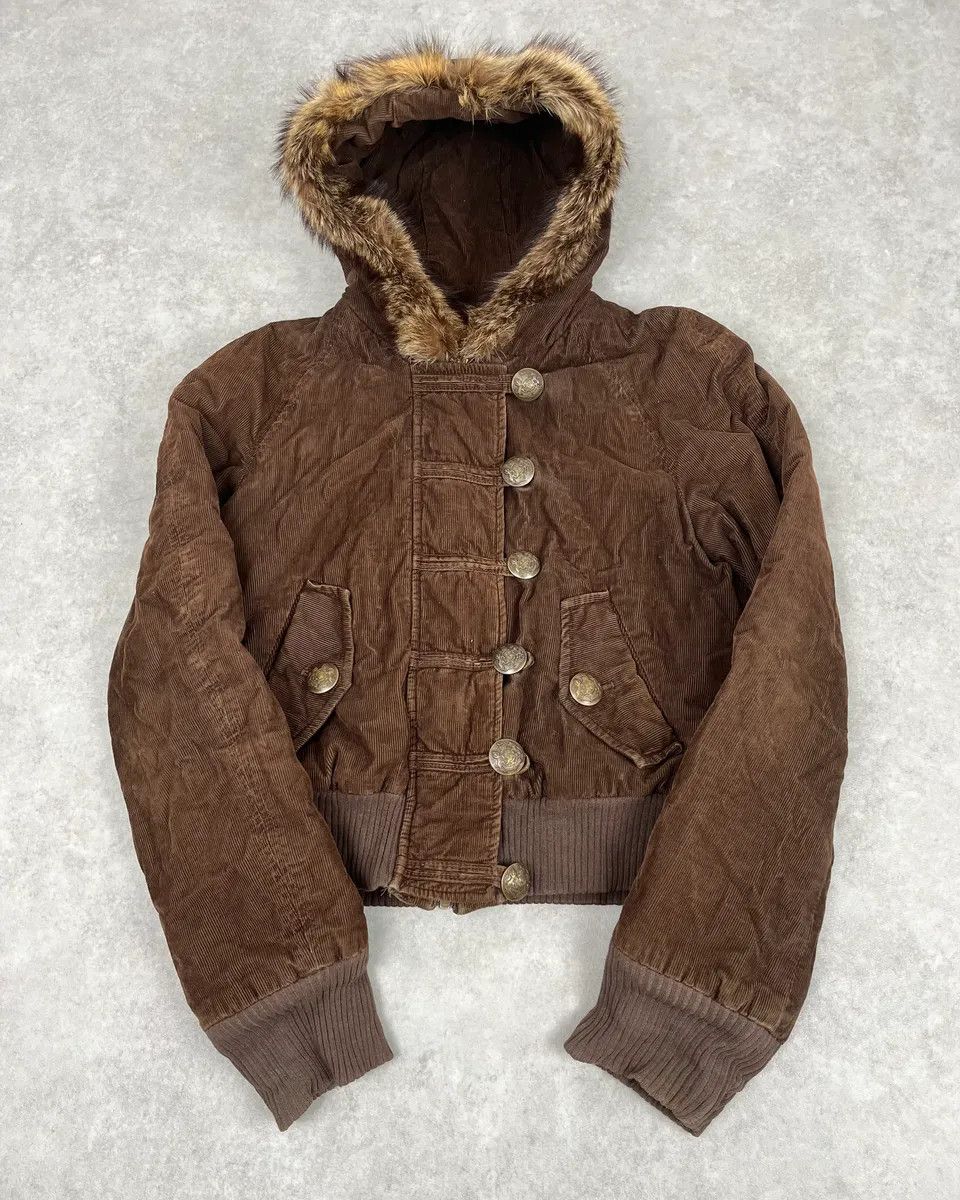 Dolce & Gabbana 2000s Dolce & Gabbana Brown Corduroy Fur Hooded Bomber Jacket Size US XS / EU 42 / 0 - 1 Thumbnail