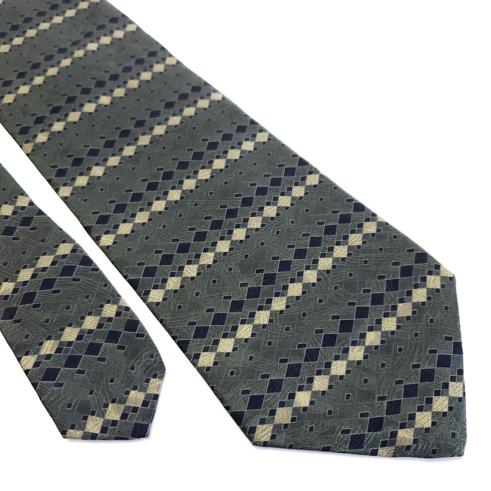 Designer Essex Row Jacquard Print Abstract Green Short Silk Tie Size ONE SIZE - 1 Thumbnail