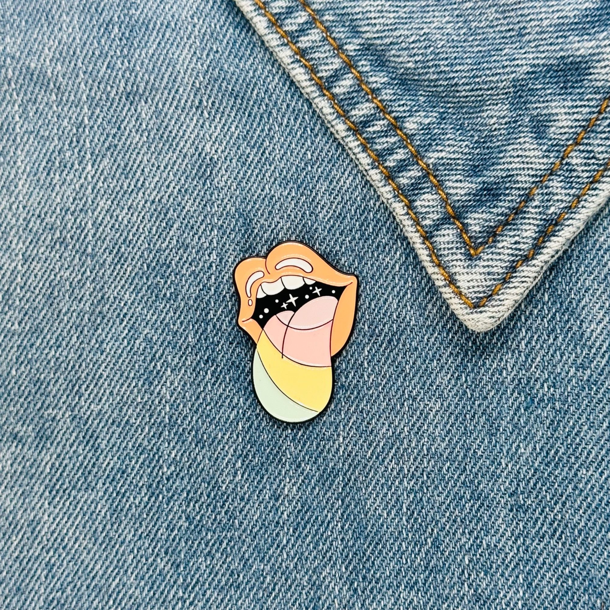 Other 🤩Enamel Pin Pastel Lips & Stars Design - Rainbow tongue ena Size ONE SIZE - 1 Thumbnail