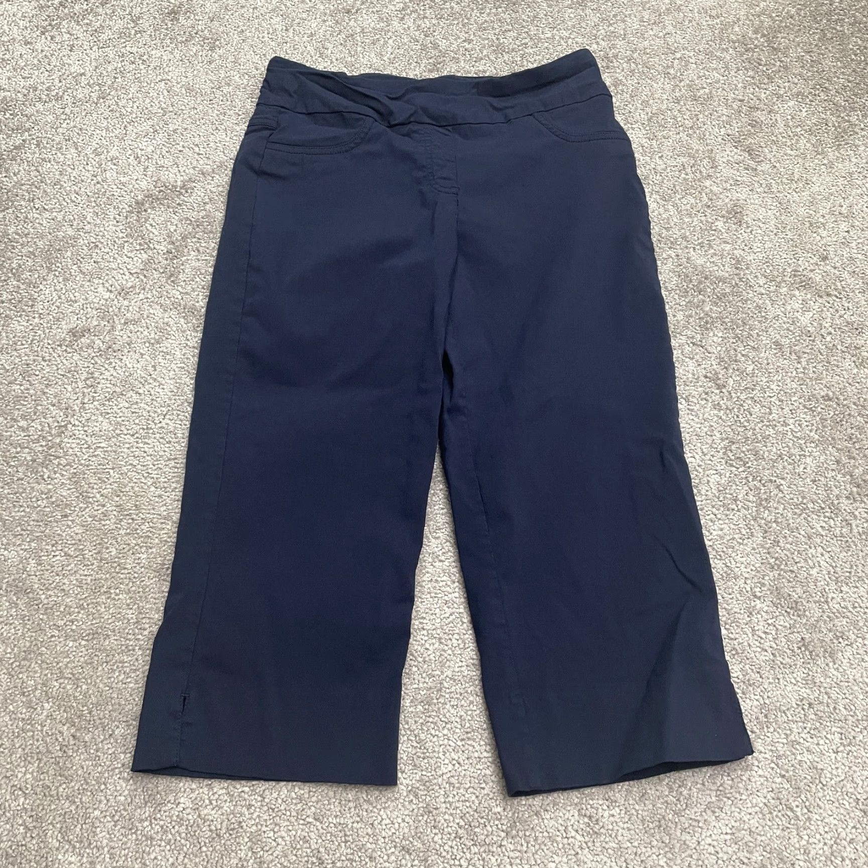 Vintage Ruby Rd. Petite Cropped Pants Womens 6P Navy Blue Straight Pocket Casual 28x18 Size 28" / US 6 / IT 42 - 2 Thumbnail