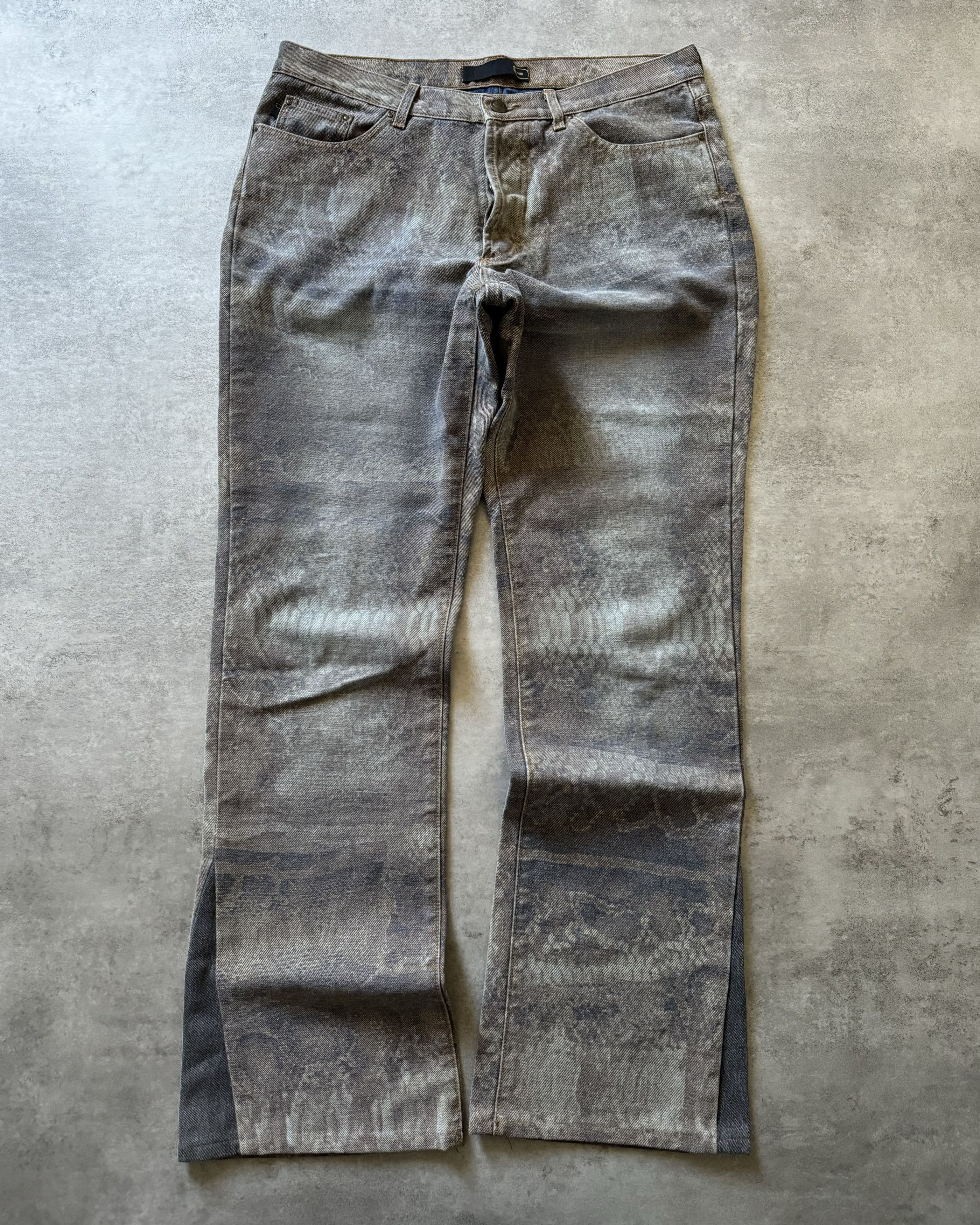 image of Archival Clothing x Just Cavalli Ss2005 Just Cavalli Serpent Sway Faded Pants in Grey (Size 34)